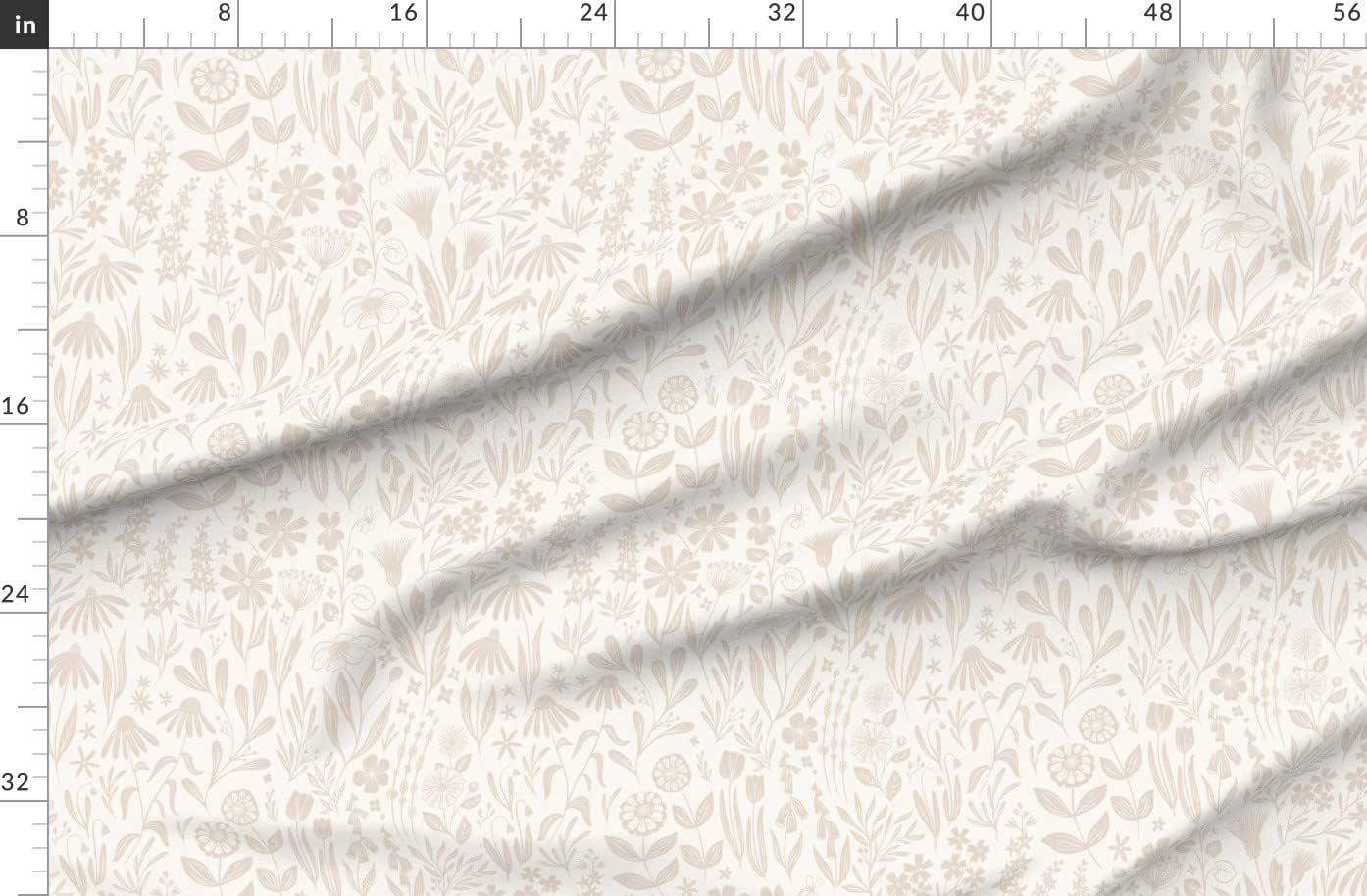 Spoonflower Fabric - Flowers Cream Tan Nude Medium Scale Subtle Floral Wildflowers Printed on Polartec(R) Fleece Fabric by The Yard - Sewing Blankets Loungewear and No-Sew Projects