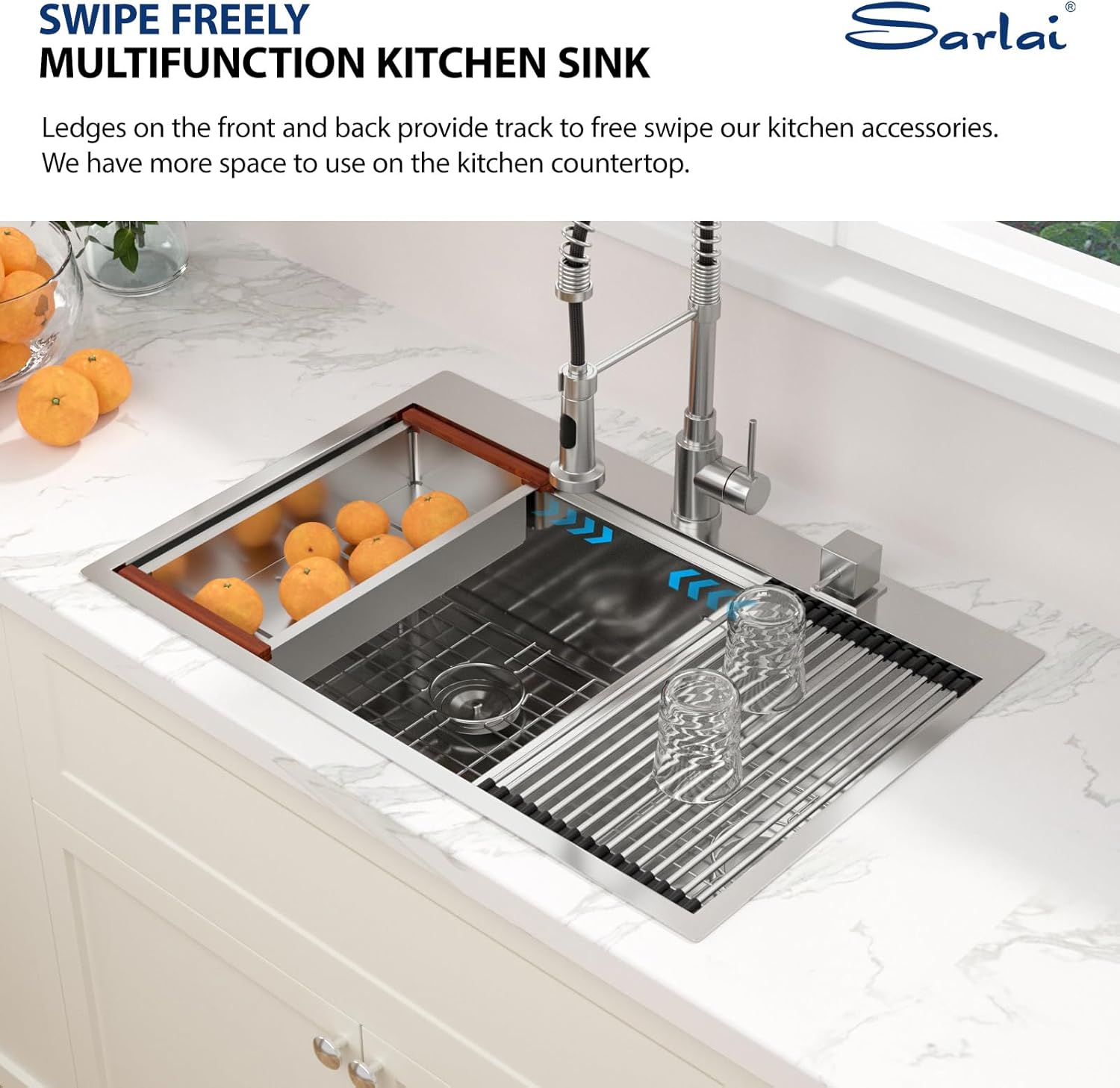 33 Drop In Kitchen Sink Stainless Steel - Sarlai 33" x 22" Drop Kitchen Sink Double Bowl 60/40 Ledge Workstation Stainless Steel 16 Gauge Topmount Sinks Basin