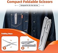 Vista 4 de XXOK 2-in-1 foldable scissors with measuring ruler - stainless steel mini Travel Scissors portable lightweight EDC scissors multitool suitable for