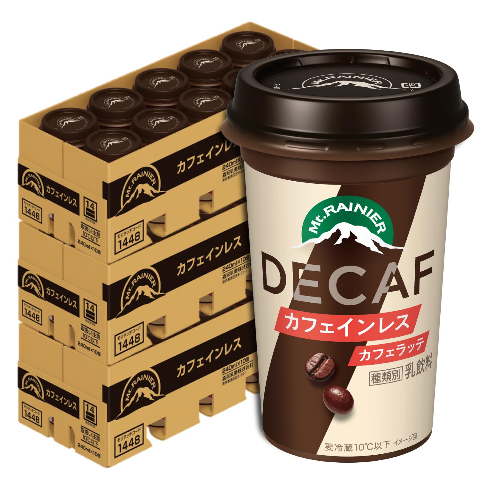 マウントレーニア カフェラテ カフェインレス 240ml 30本 コーヒー カフェオレ 飲み物 クール便 森永乳業 【Amazon.co.jp限定】