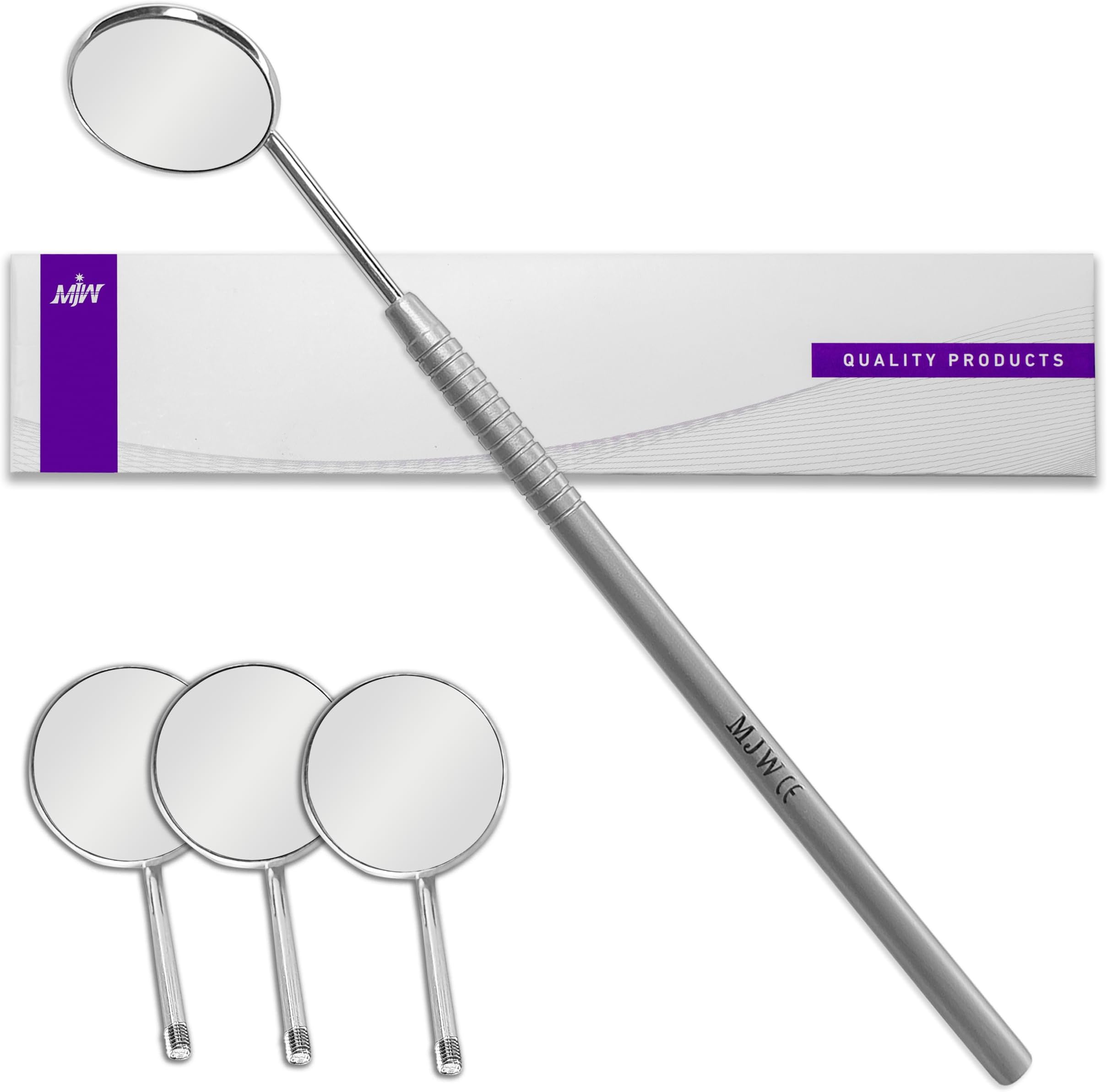 MJW Dental Mirror Front Surface with 3 PCS Mirror Head Replaceable Top Tooth Mirror Dental Stainless Steel Dentist Tools for Teeth Cleaning Inspection Oral Hygiene Mouth Mirror for Daily Use CE
