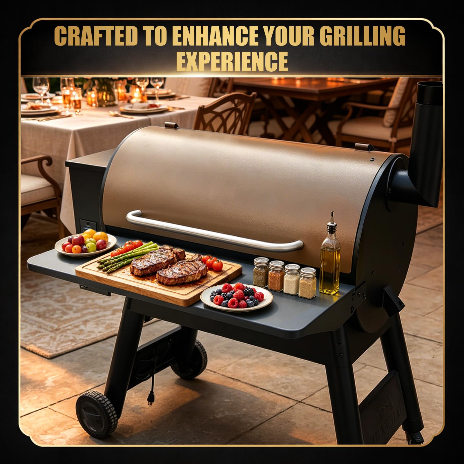 QuliMetal BAC363 Étagère pliante pour grille pour barbecues à granulés Traeger Pro 34 Series, Texas Elite 34, Century 885 et Eastwood 34 Series, Idéale pour la préparation et le stockage des aliments