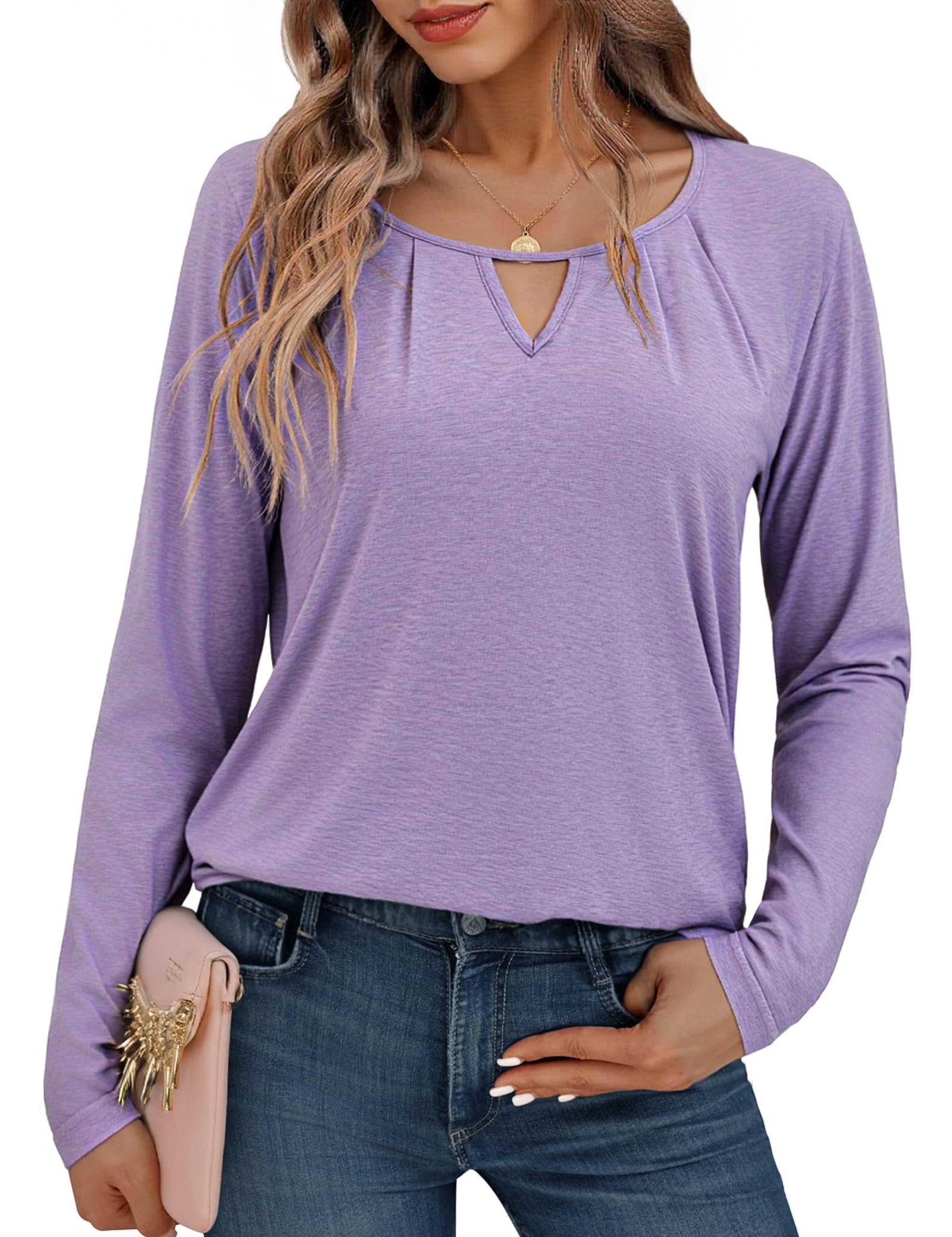 Gyabnw Elegante Oberteile Damen Herbst Basic Shirt Langarm Elegante Langarmshirt V-Ausschnitt Blusen Locker