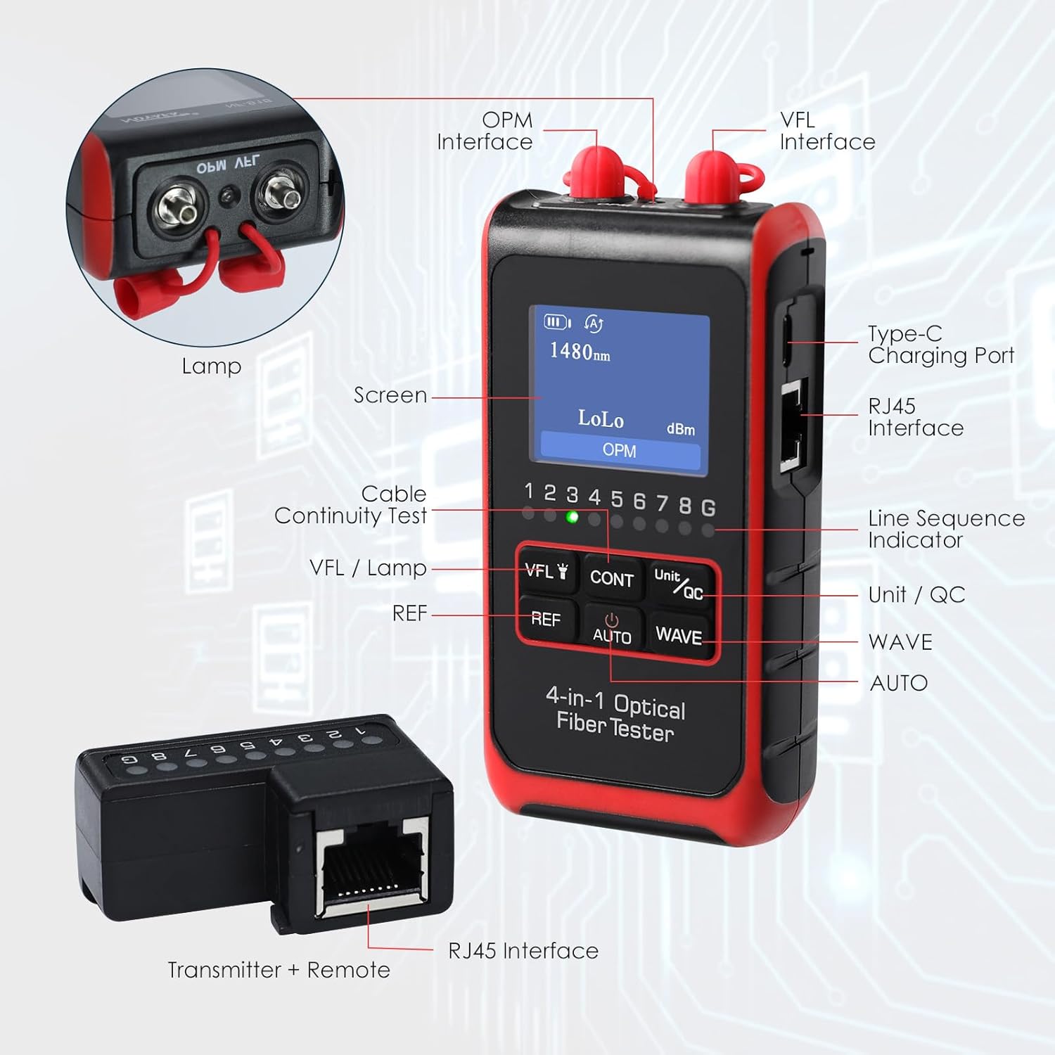 4 in 1 Optical Power Meter Network Tester FC/SC/ST Universal Interface Fiber Tester Optic Power Meter Rechargeable LCD Digital Fiber Optic Cable Tester for RJ45 Network Tester