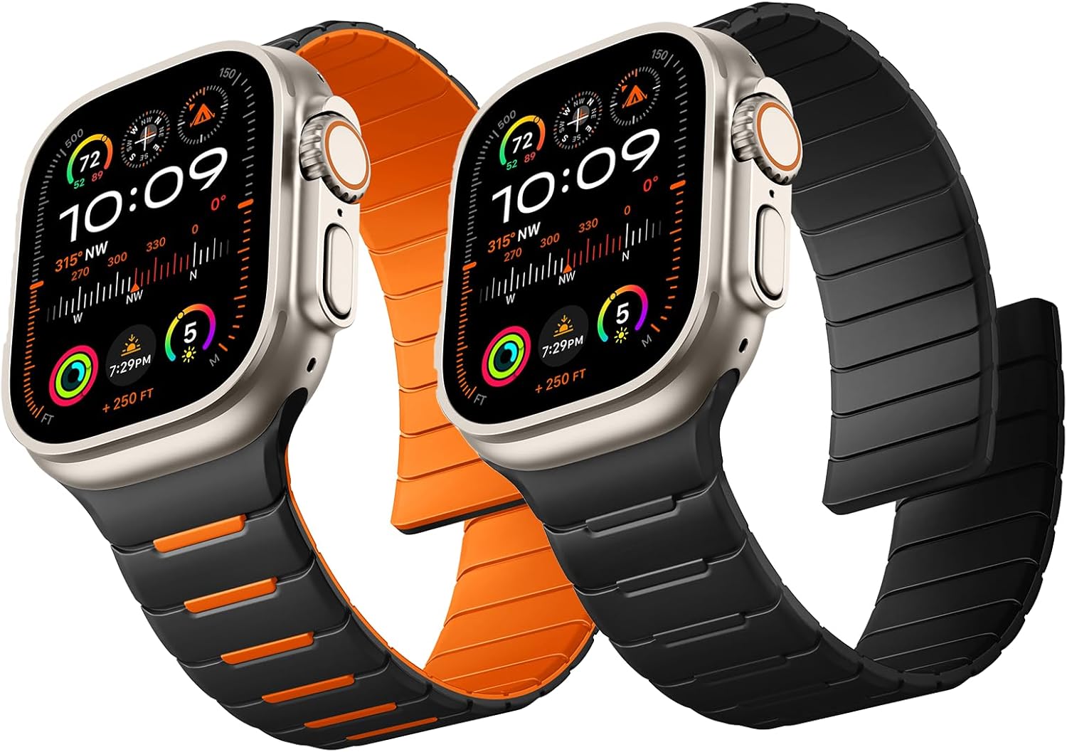 Easuny 2 Pack Sport Magnetic Band Compatible with Apple Watch Ultra 2/Ultra Band for Men 49mm 46mm 45mm 44mm 42mm, Silicone Waterproof Loop Strap for iwatch Series SE 10 9 8 7 6 5 4 3 2 1