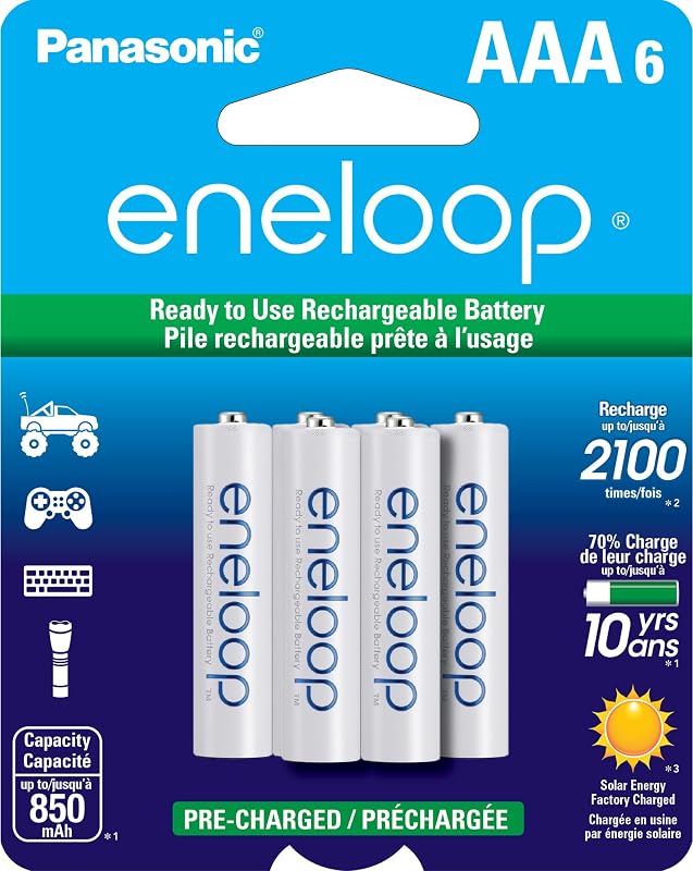 Eneloop Panasonic BK-4MCCA6BA AAA 2100 ciclo Ni-MH baterías recargables precargadas, paquete de 6 baterías