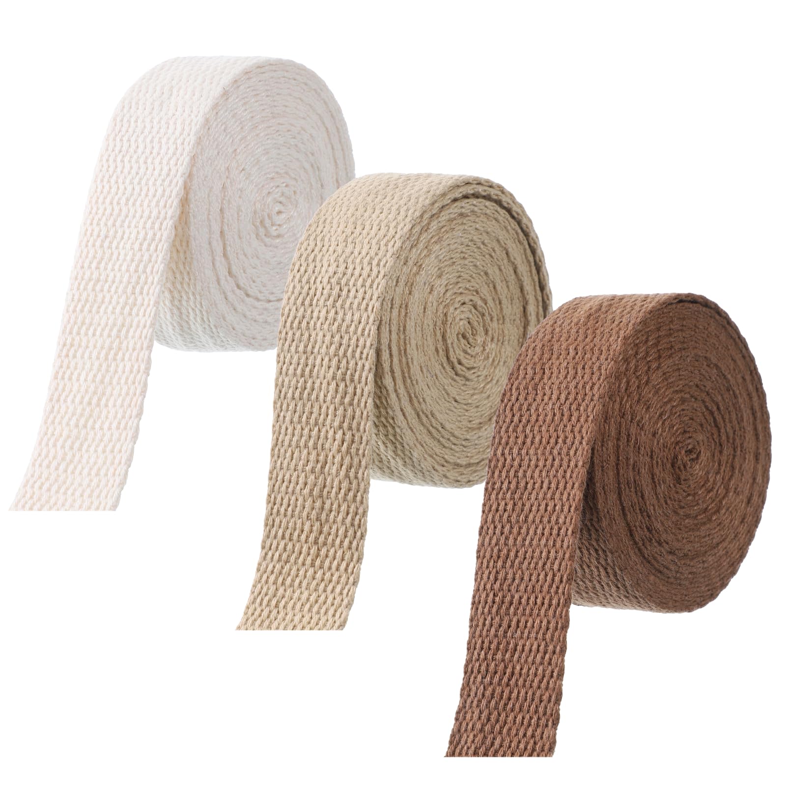 3 Rolls Cotton Webbing 1 Inch Mixed Polyester Cotton Weave Webbing Purse Straps Bag Handles Strap for Cloth Tote Bag Cloth Belt DIY Crafts Accessories 3 Colors, 10 Yards-image-44