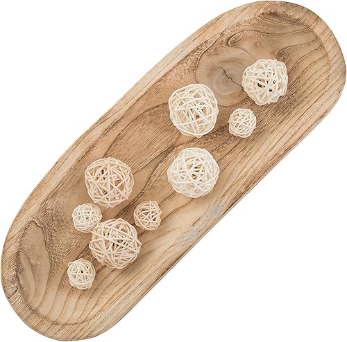 Hanobe Cuenco decorativo de madera para masa cuencos grandes de madera quemada rústica, bandeja de centro de mesa larga para cocina, sala de estar,