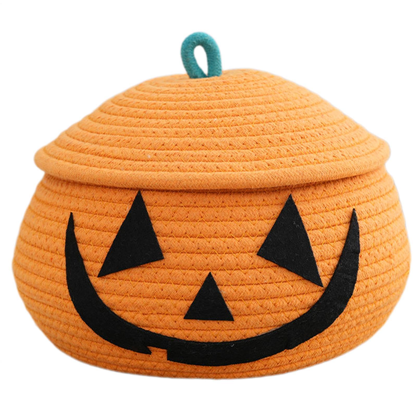 Panier de rangement en corde citrouille tressée avec couvercle pour ranger les jouets et snacks