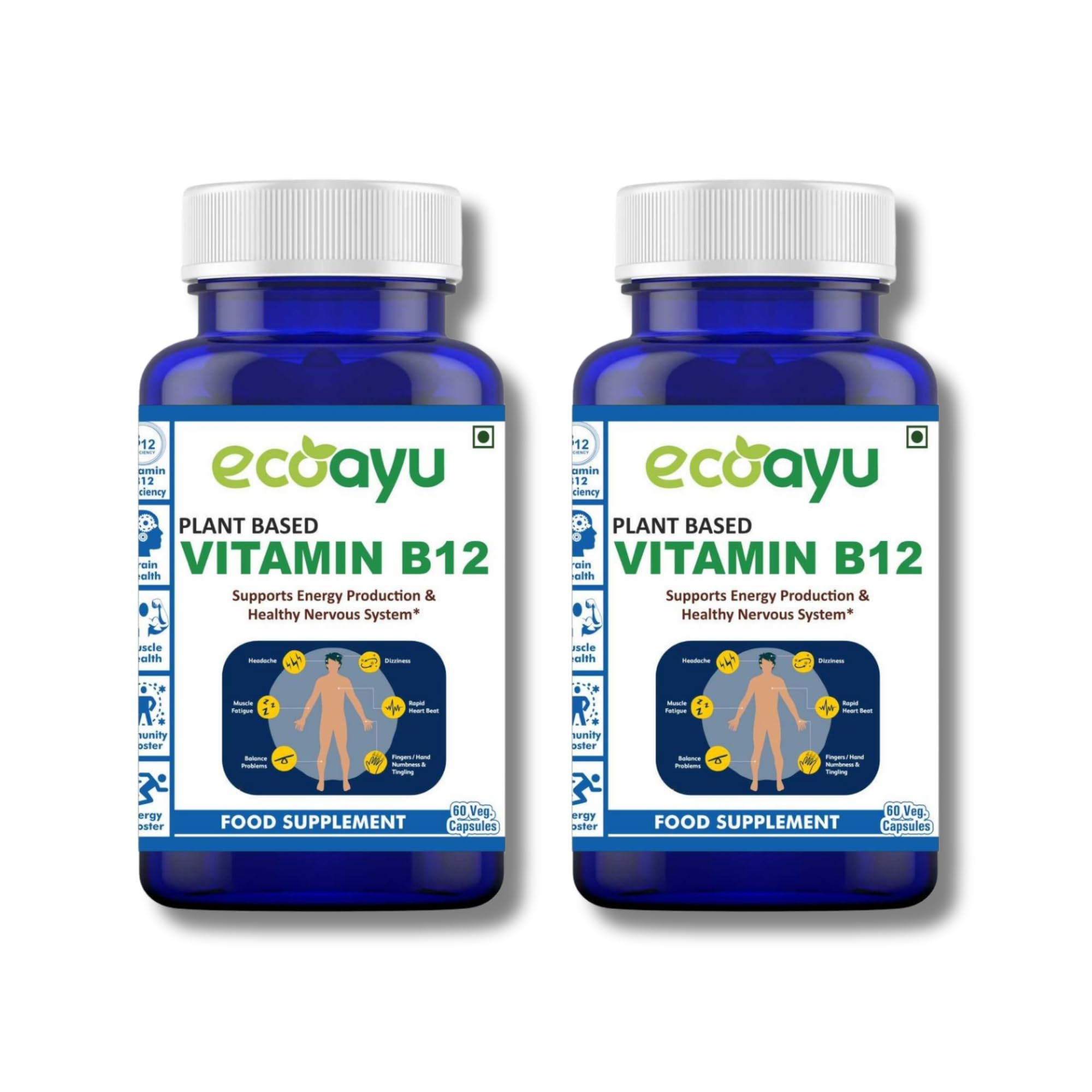 Ecoayu Vitamin B12 Supplements for Men & Women - Organic Best Plant Based B12 Tablets, Boosts Energy, Supports Nervous System, Brain Function, Digestive Health, and Glowing Skin - 120 B12 Capsule for Vegetarians & Vegans (B0D4VP7NH8) Amazon Price History, Amazon Price Tracker