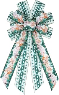 Large Pet Safari Animal Wreath Bow 20.87"x11.42" Paw Print Theme Decoration with Wire Edge for Front Door Welcome Home Holiday Party Indoor Outdoor Decor