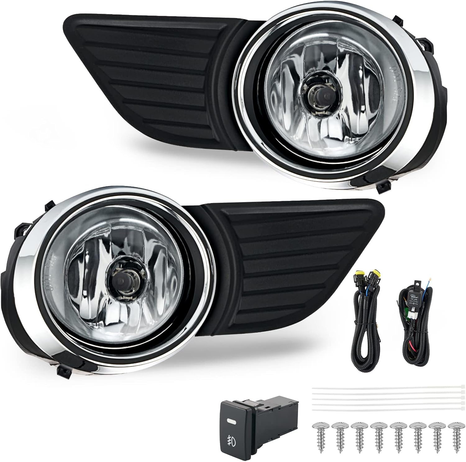 Driving Fog Lights Lamps Assembly for Toyota Sienna 2011 2012 2013 2014 2015 2016 2017 with H11 12V 55W Bulbs included Switch and Wiring Kit(Chrome Bezel)