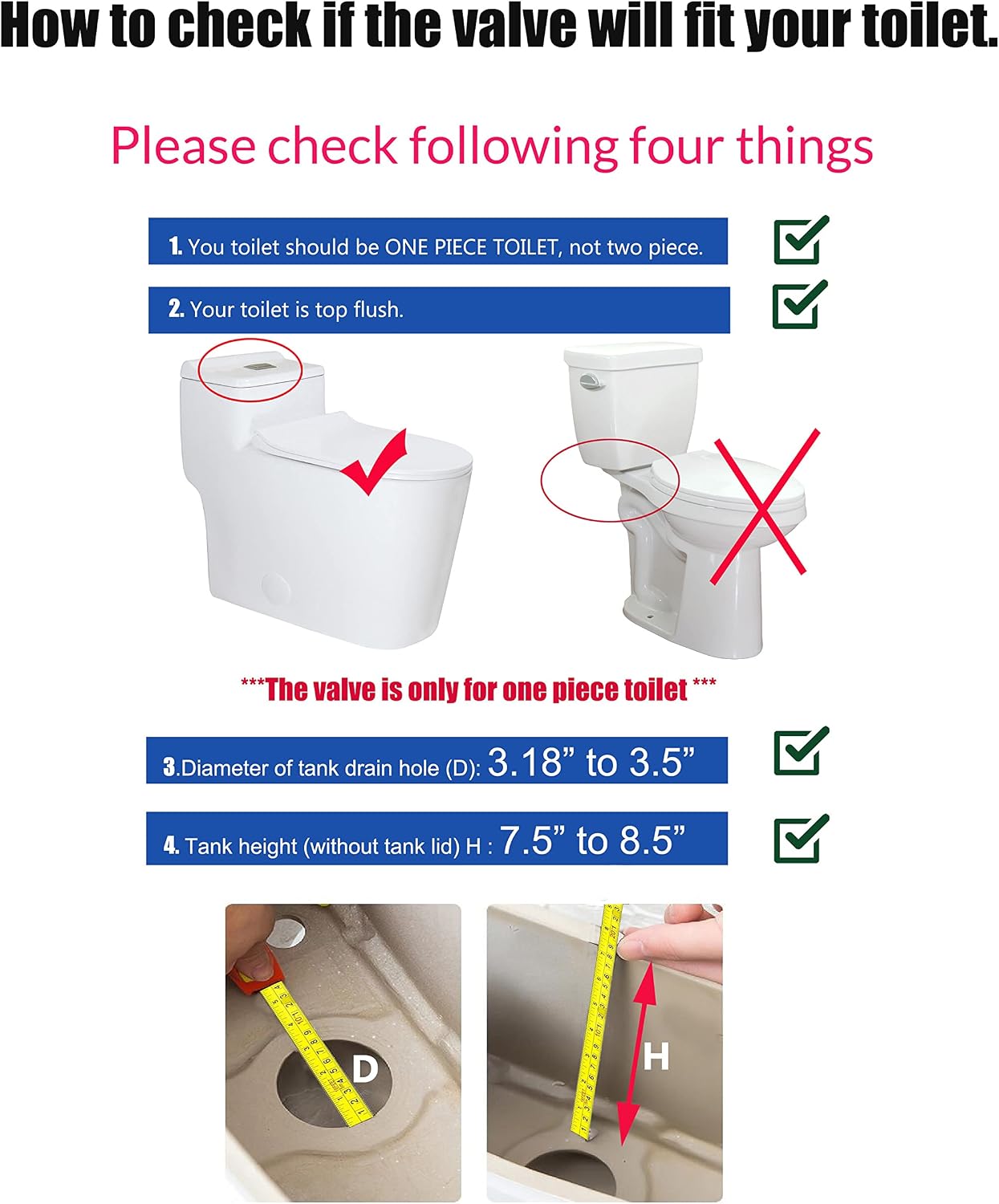 WinZo V2218 3-inch Dual Flush Valve for WinZo WZ5080 Low Tank One Piece Toilet Replacement Kit 18cm/7" Height