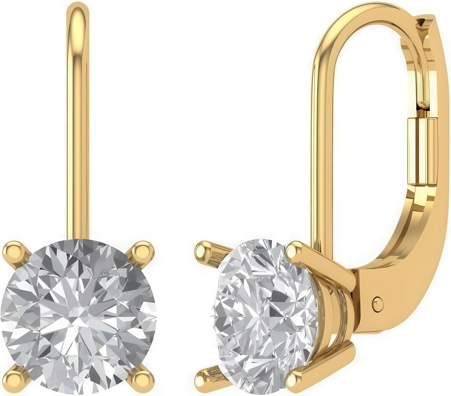 14K White Gold Moissanite Earrings Men & Women, Solid Gold Simulated Diamond and Lab Diamonds Studs for Men & Women, 1ct - 2ct Round, Princess, Heart, Halo Cut, Dangle, Lever or Screw Back Earrings, VVS1, D Color, Pink or Blue - Luxury Gift Box - Image 2