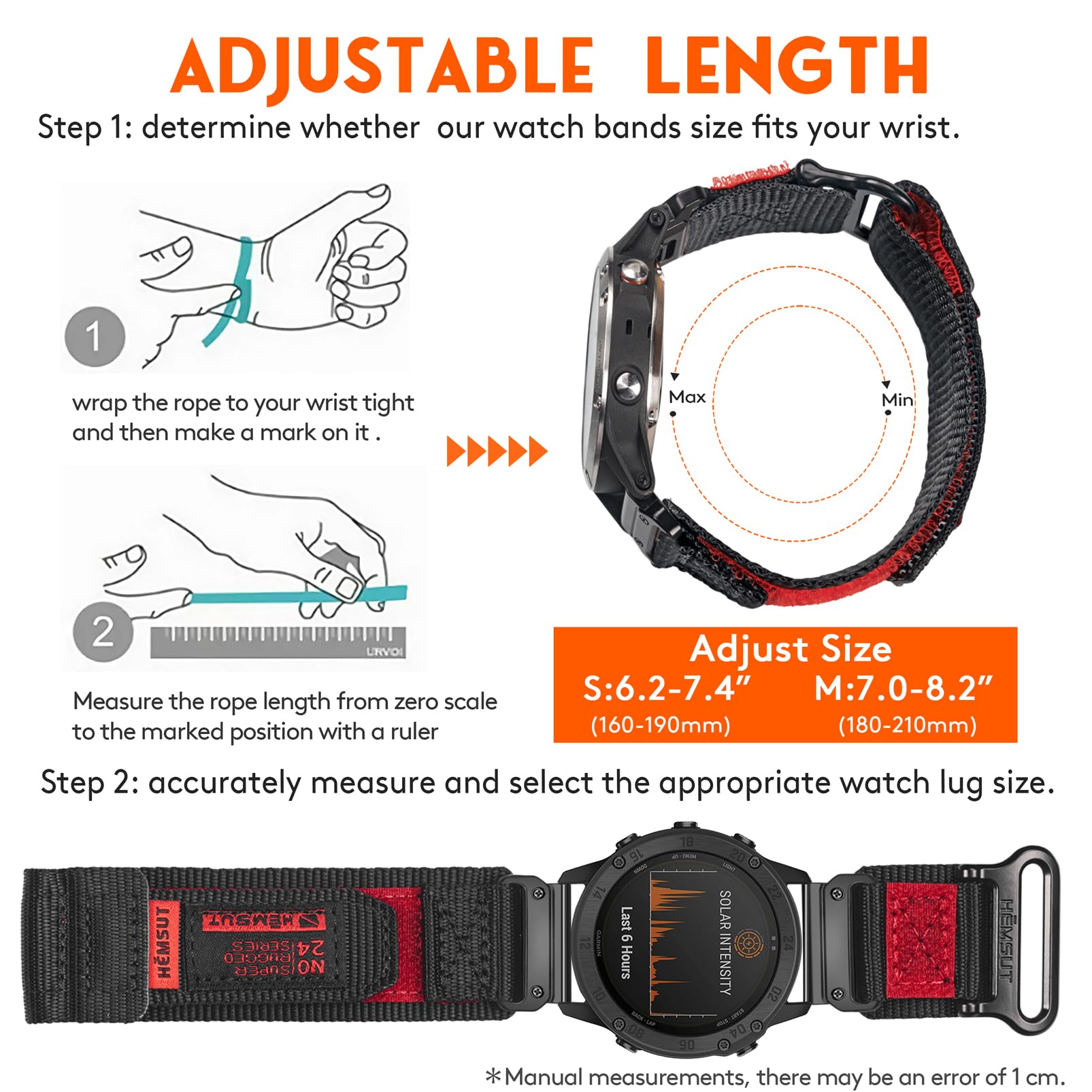 Bracelet de rechange en nylon de 20 mm compatible avec Garmin Fenix 8 43 mm/7S/7S Pro/6S/6S Pro/6S Sapphire/5S/5S Plus/5S Sapphire, Instinct 2S, Descent MK1S/2S, D2 Delta S, Approach S70-42 mm,