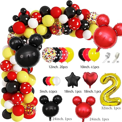 Miniatura 2 de Decoraciones de fiesta temática de ratón de 2º cumpleaños rojo para niño Oh Twodles suministros de fiesta de cumpleaños conjunto de pancarta y globo