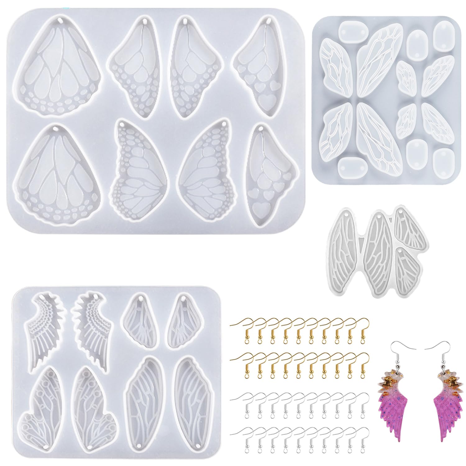 MaehSab 4 Pcs Butterfly Fairy Wings Earring Resin Molds, Resin Butterfly Wings Epoxy Casting Silicone Molds for Earrings, Necklace Pendants, Jewelry, DIY Pendant Keychain