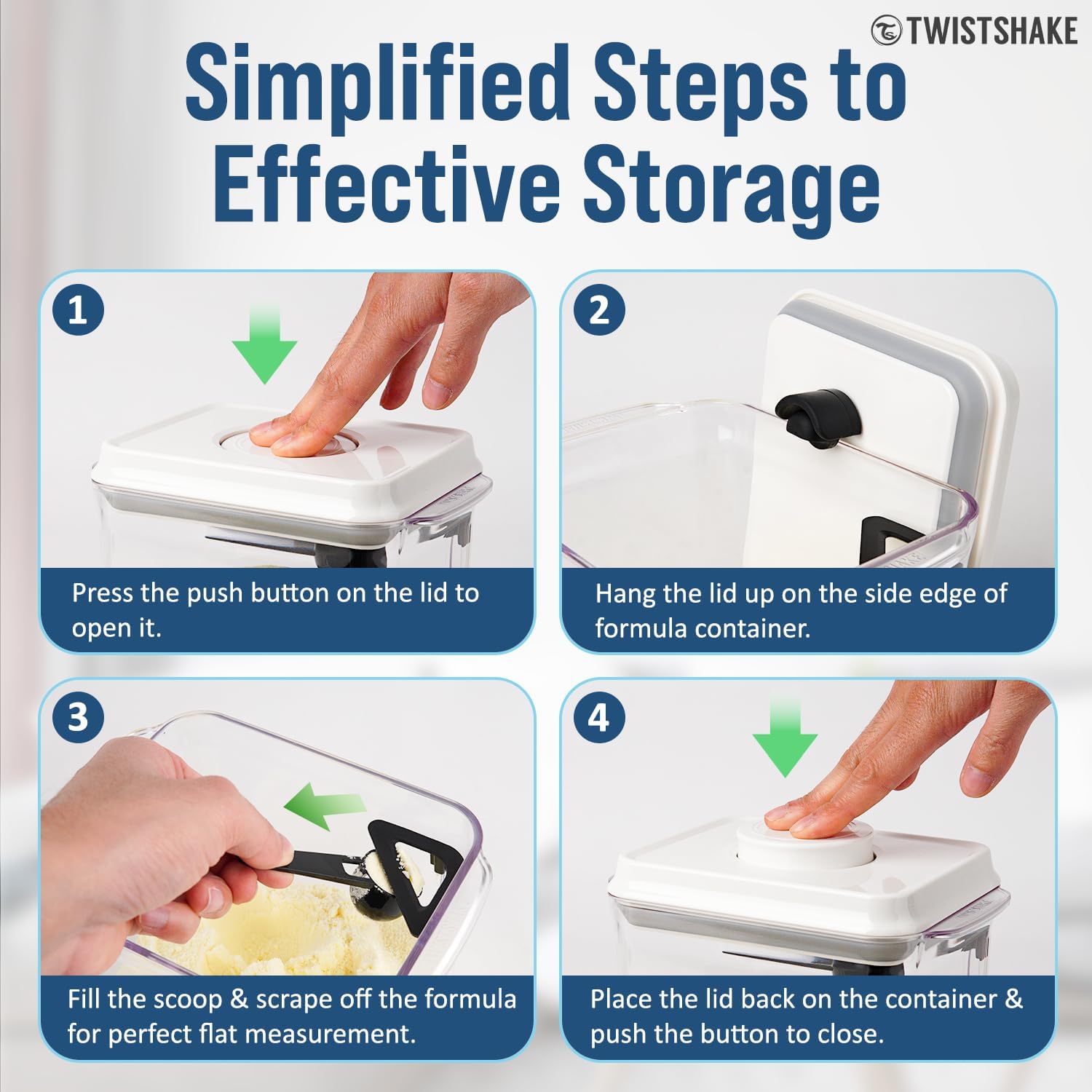 TWISTSHAKE Milk Powder Storage Container with Spoon 1700 ml, Sealed Milk Powder Dispenser with Airtight Lid, One-Handed Operation, BPA-Free, Transparent (Pack of 2)