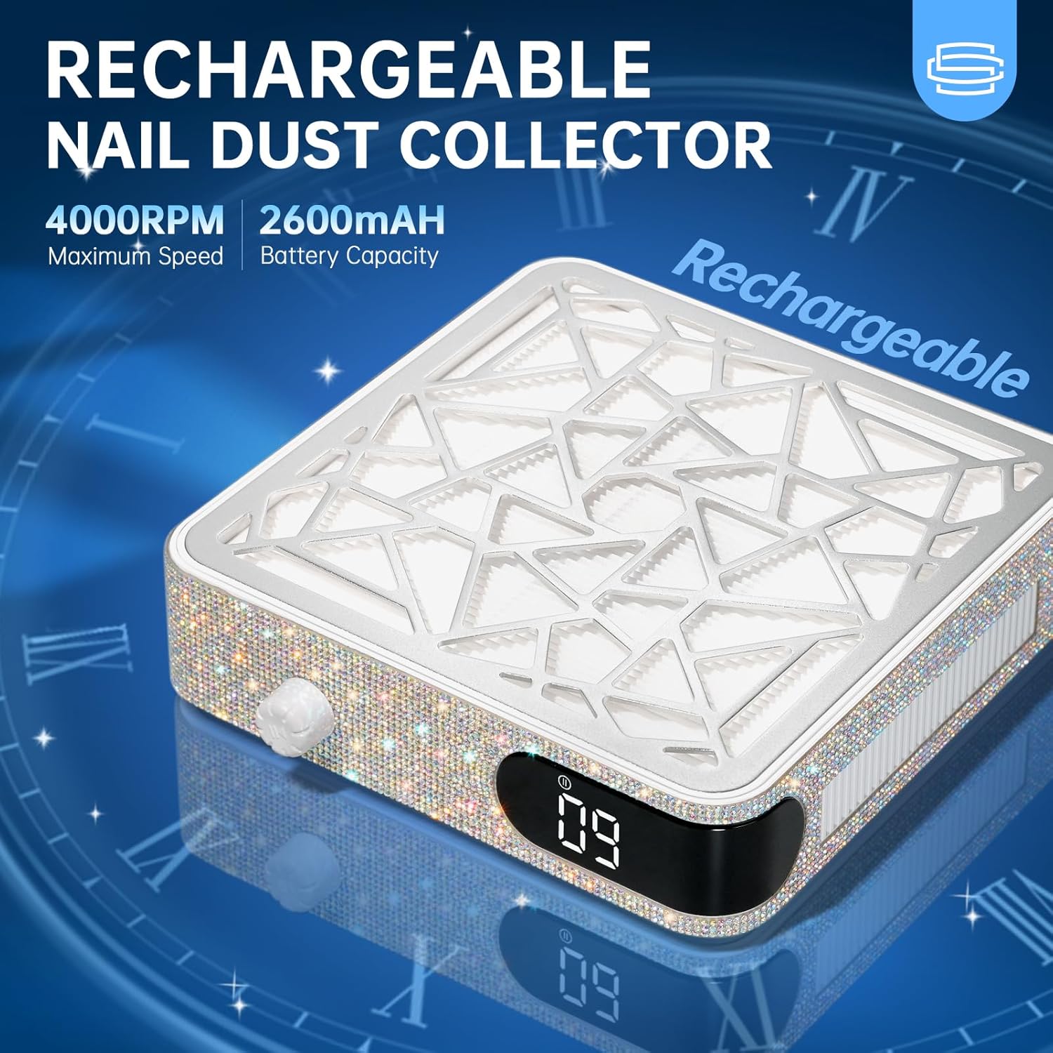 Nail Dust Collector, Cordless Dust Collector Nail Tech, Powerful Vacuum Fan Vent Dust Collector Extractor Dust Suction Machine for Acrylic Nails Polishing, Nail Salon, AB Diamond