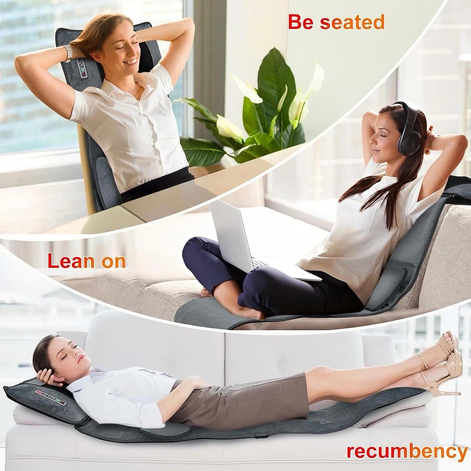 Tapis de Massage Shiatsu Chauffant pour Tout Le Corps avec 20 têtes de Massage Shiatsu pour la Nuque pour soulager Les douleurs du Dos, des lombaires et des Jambes (Gris Pelucheux)