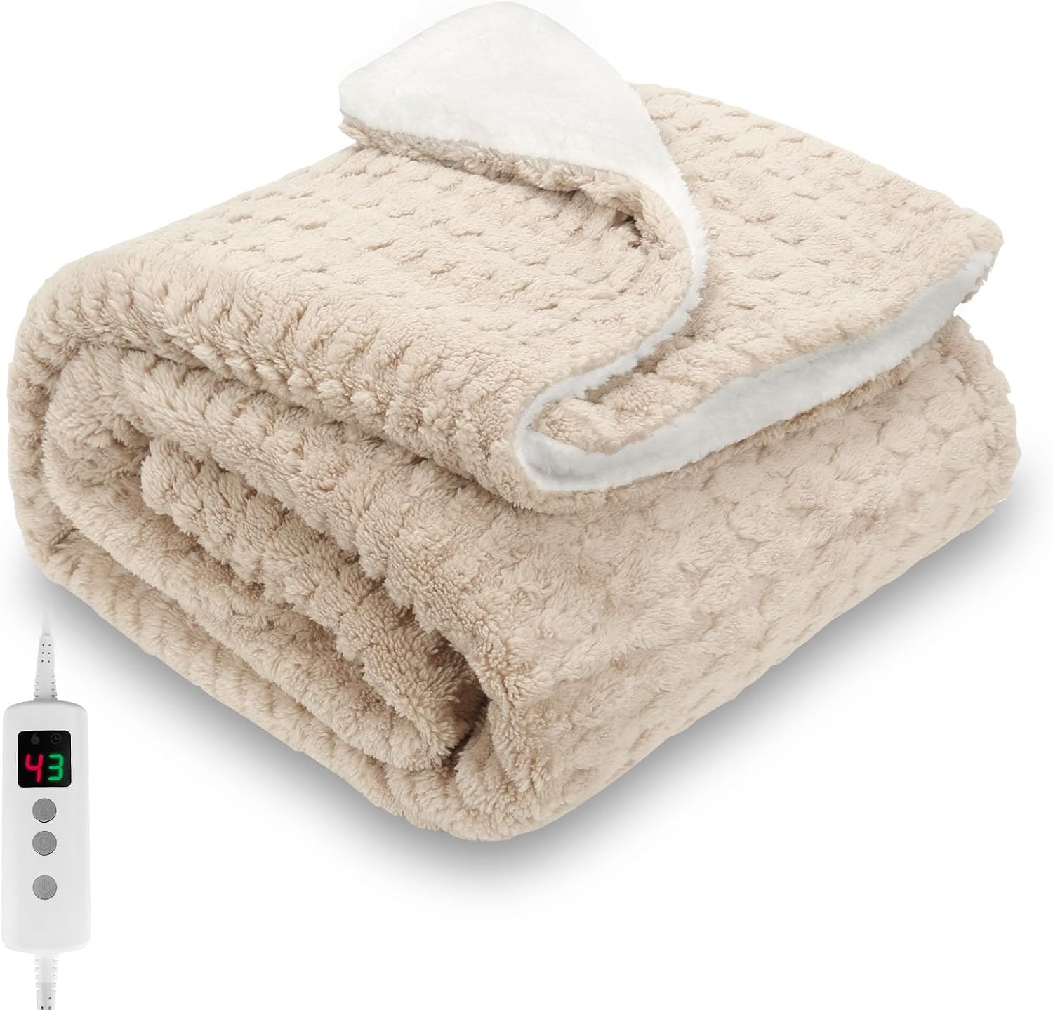 Electric Throw Blanket, Heated Blanket 130x160cm Overheat Protection,Beige
