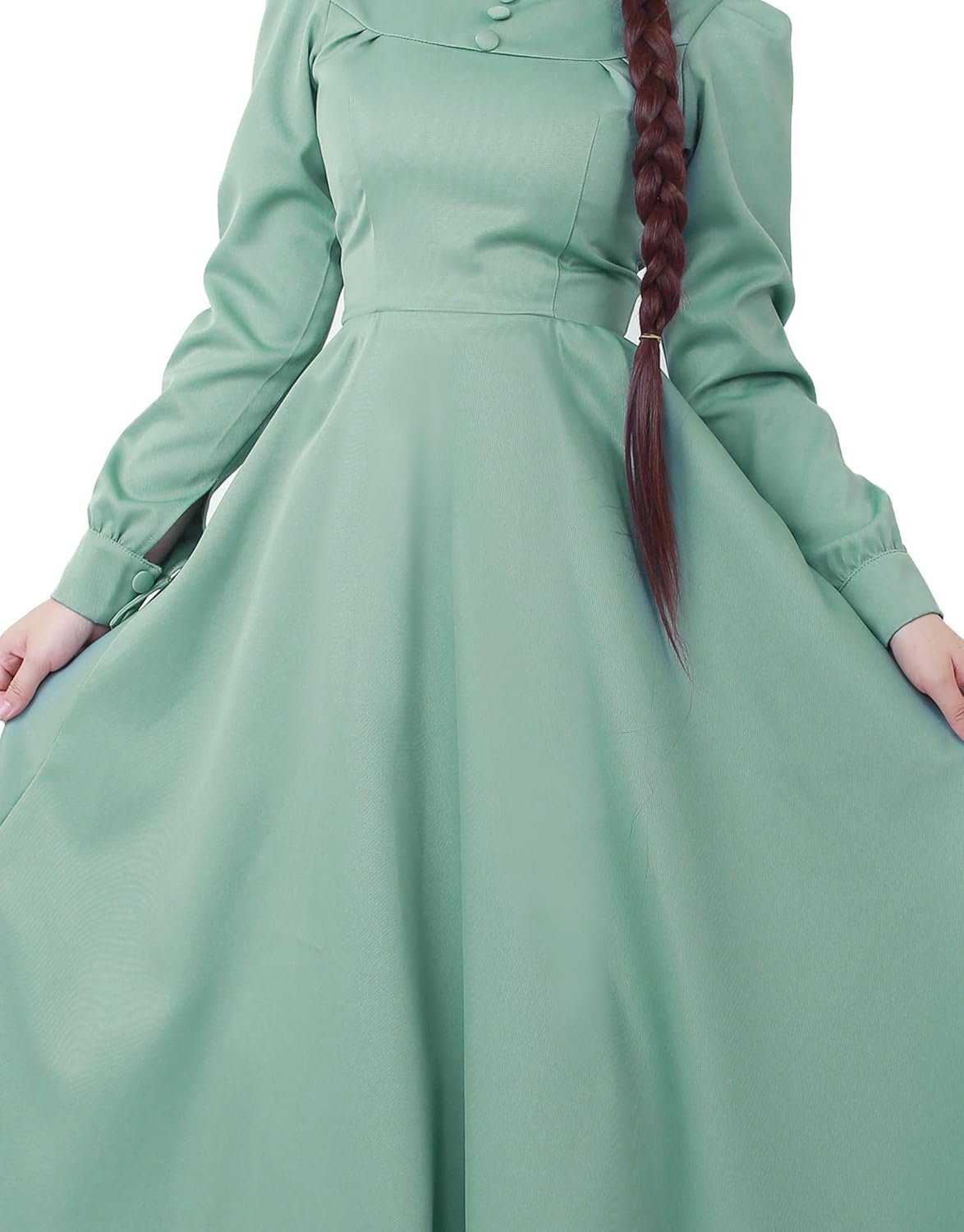 miccostumes Womens Costume A Line Long Sleeves Pastel Green Dress with White Collar (Women s)