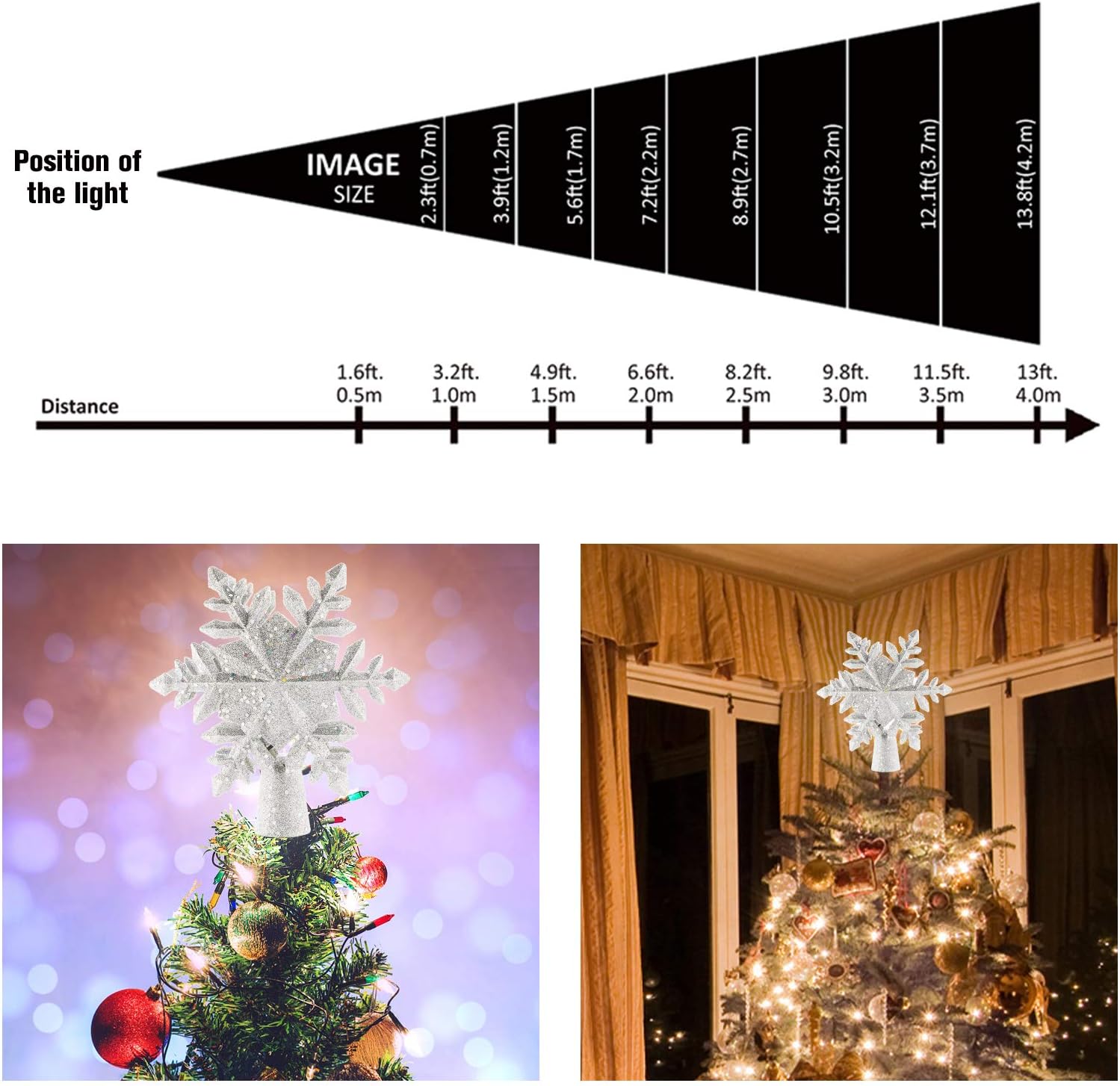 Christmas Tree Topper Christmas Decorations Lighted Tree Star Topper Snowflake Projector Built-in LED Lamp Beads Self Rotation Hollow Carved Design Christmas Tree Snowflake Decorations for Home Party