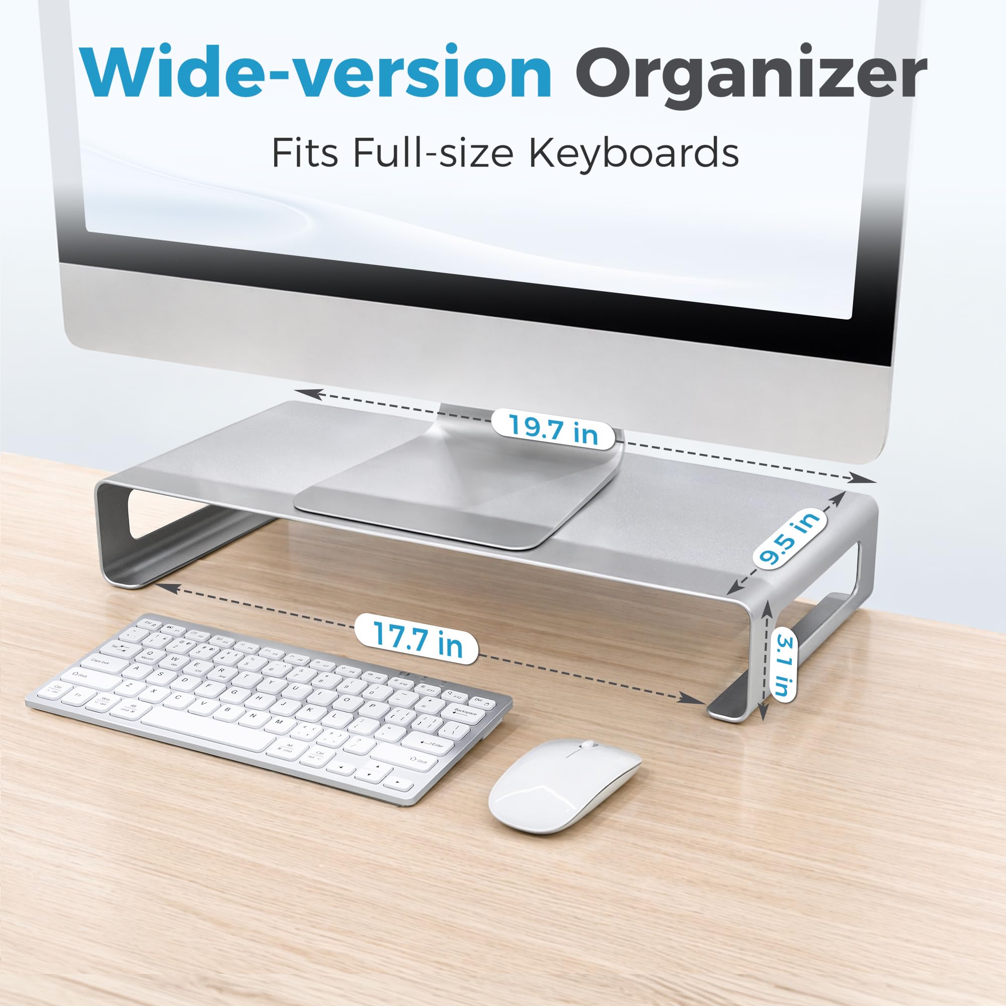 Elevate & Hide Soporte elevador de aluminio para escritorio, soporte plegable para computadora con almacenamiento de regleta de alimentación y gestión de cables, organizador de estante de escritorio