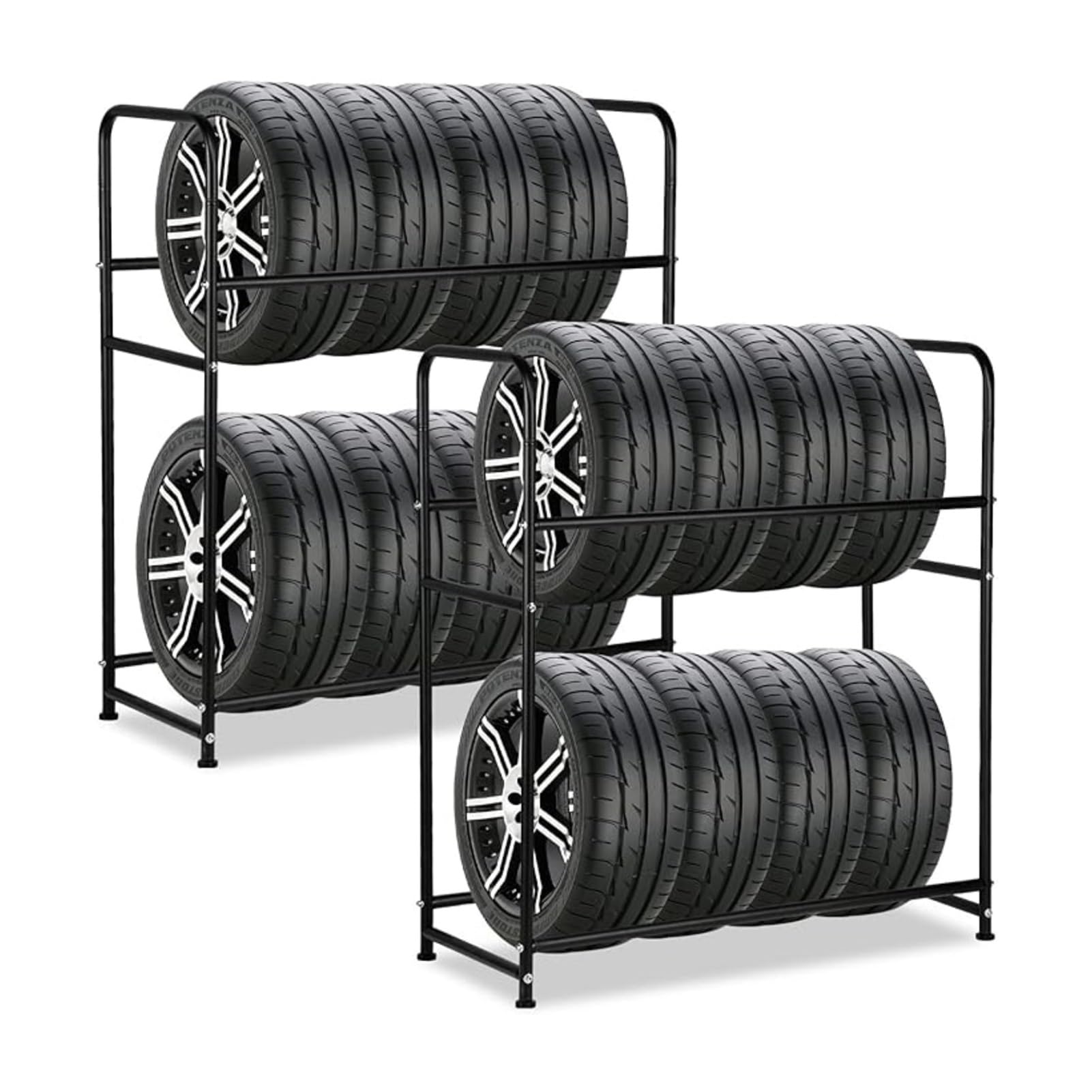 DFGHNBVC Freestanding Steel Tire Rack Organizer, 2-Tier Garage Storage With Rolling Wheels For Easy Mobility,110X50X128Cm/43.3X19.7X50.4In