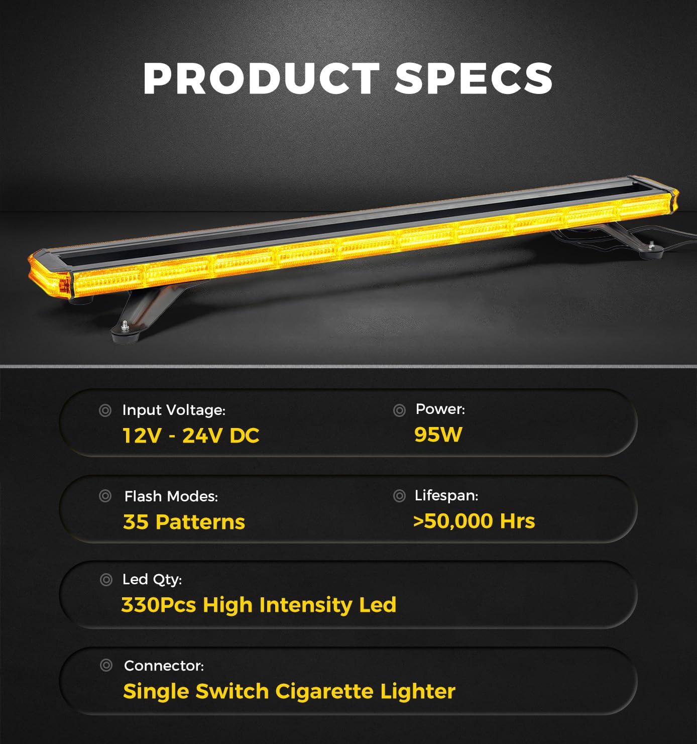 Xprite 42 inch 330 LED Rooftop Emergency Strobe Light Bar Heavy-Duty Flashing Warning Lights w/Adjustable Mounting Brackets, for Construction Vehicles Towing Work Trucks Plows Pickup - Amber
