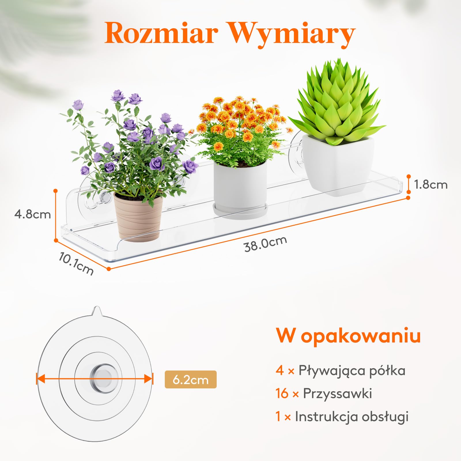 Pływające półki okienne na rośliny Lifewit 15 cali, 4 akrylowe półki z przyssawkami, przedłużacz parapetu do wewnętrznych sukulentów, mikro zieleni, doniczki na nasiona, sadzarki do ziół