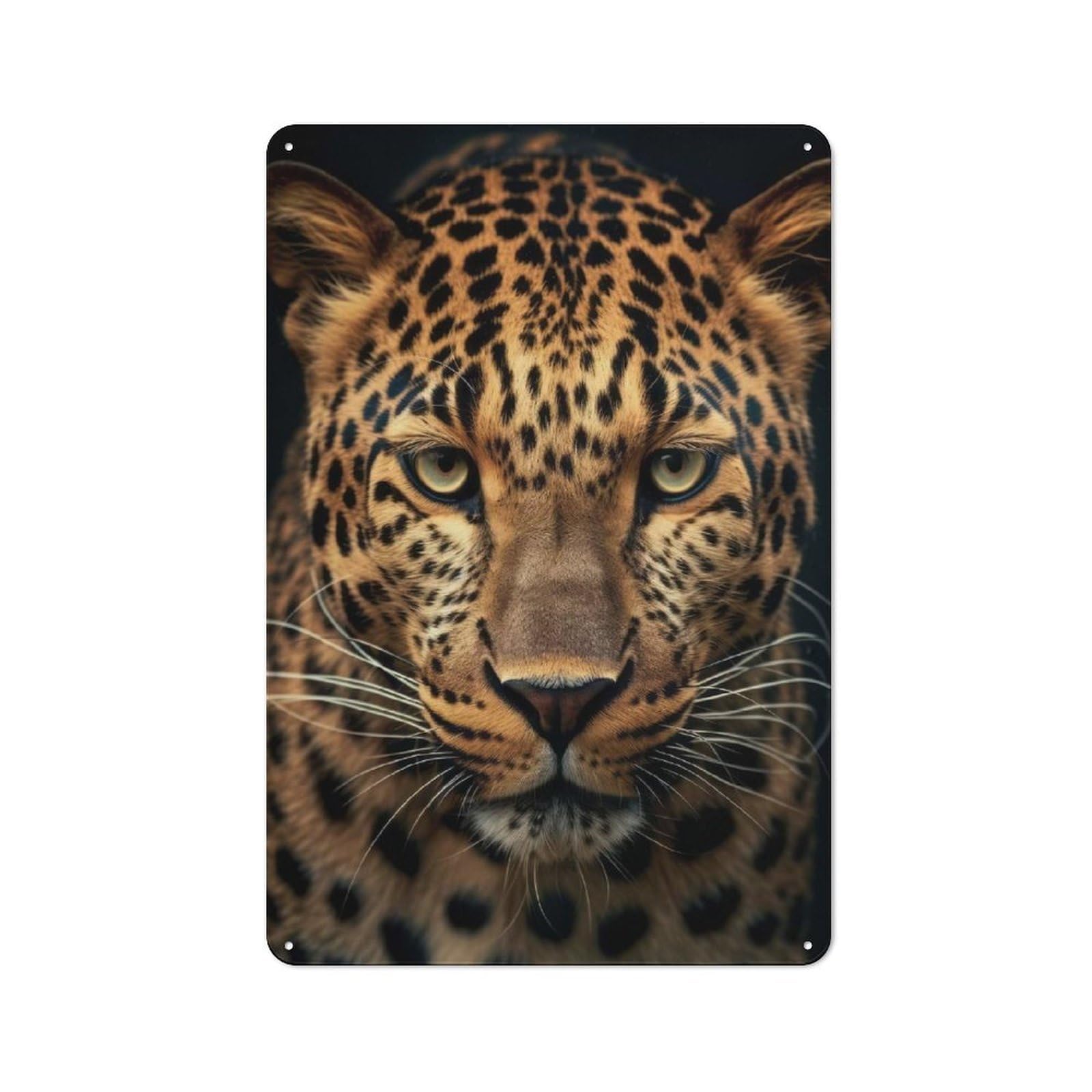 Leopard Wildlife Portrait Warehouse Style Metal Wall Decor 30x20cm, Metal Wall Sign for Workspace, Cafe, Hallway Or Garage