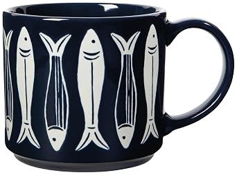 Now Designs Fish Collection Stoneware Stacking Mug, 16 oz, Dishwasher & Microwave Safe