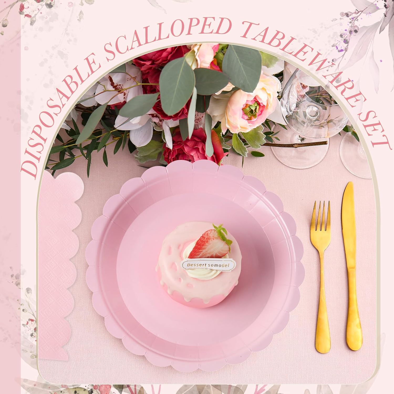 120 Pcs Pink Paper Plates and Napkins Party Supplies Bulk Disposable 7 Inch Scalloped Plates Cocktail Napkins for Wedding Bridal Baby Shower Birthday Decorations, Serve 60 Guests - Image 7