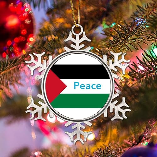 Adornos de metal para árbol de Navidad, bandera de Palestina, adorno de paz, palestina, copo de nieve de metal, adornos de Navidad con decoraciones