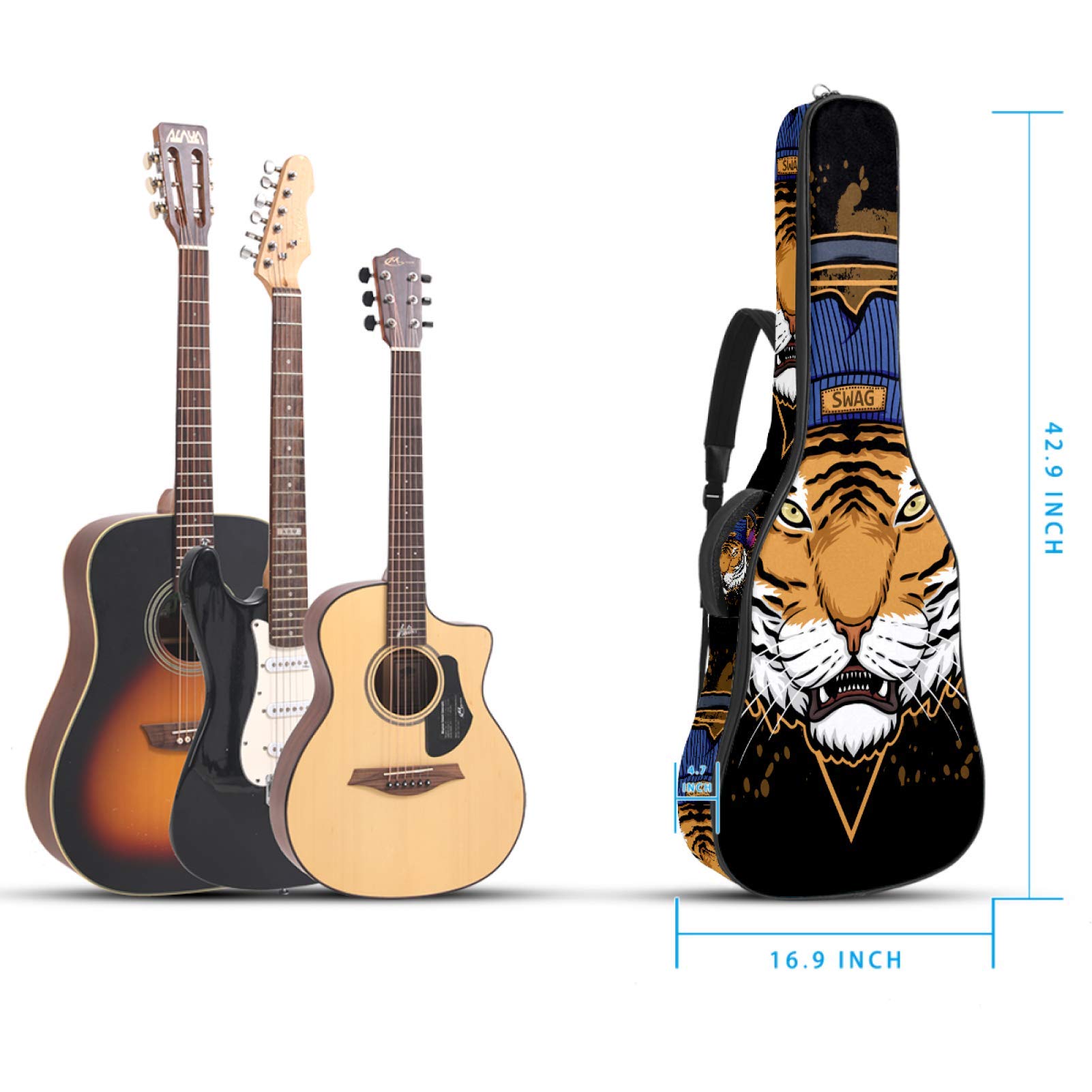 Chitarra Gig Bag impermeabile cerniera morbida chitarra zaino, basso acustico & classico folk chitarra elettrica borsa Tiger cuffie