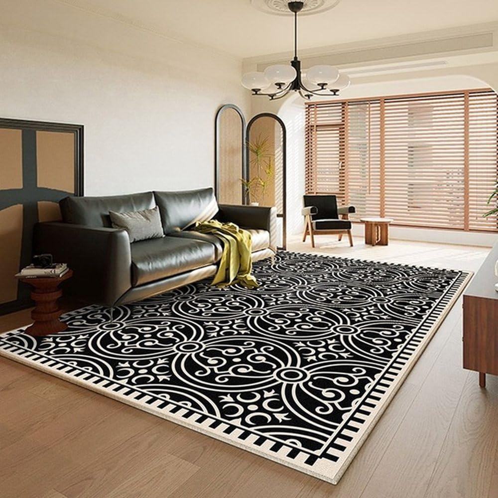 Tapis de table basse avancée WR836 style médiéval en peluche noire de qualité supérieure
