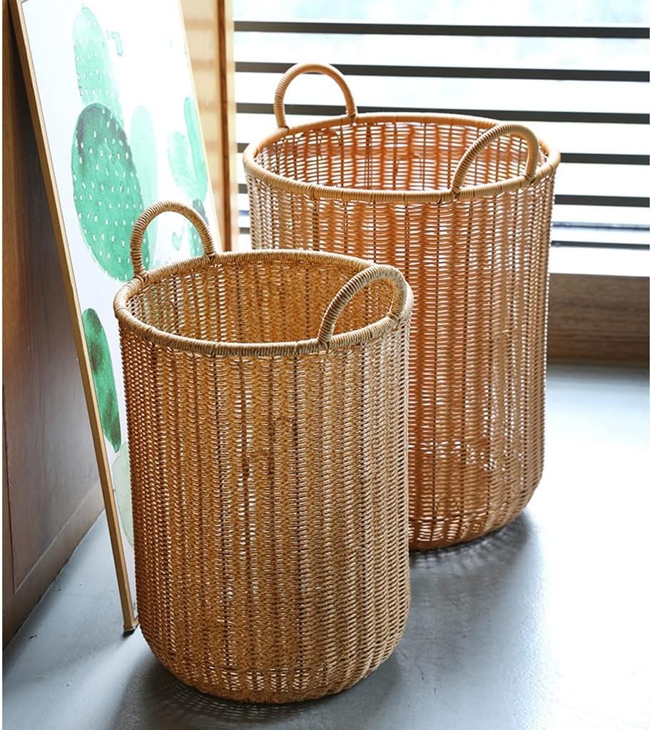 Dirty Clothes Basket Imitation Rattan Dirty Clothes Basket Hotel Bathroom Laundry Basket Dirty Clothes Storage Basket (Braun 37 * 45.5cm)