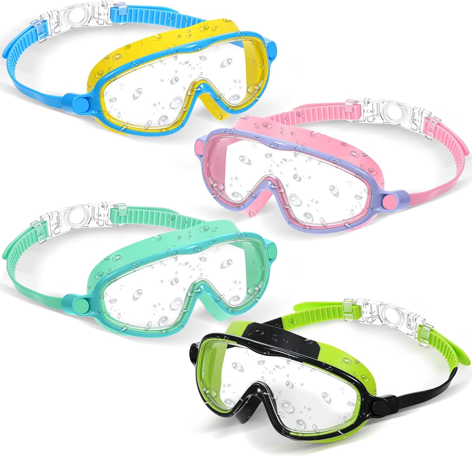 Flutesan 4 Pack Kids Swim Goggles Age 3-15 Antifog Wide View No Leaking Swimming Glasses with Adjustable Strap