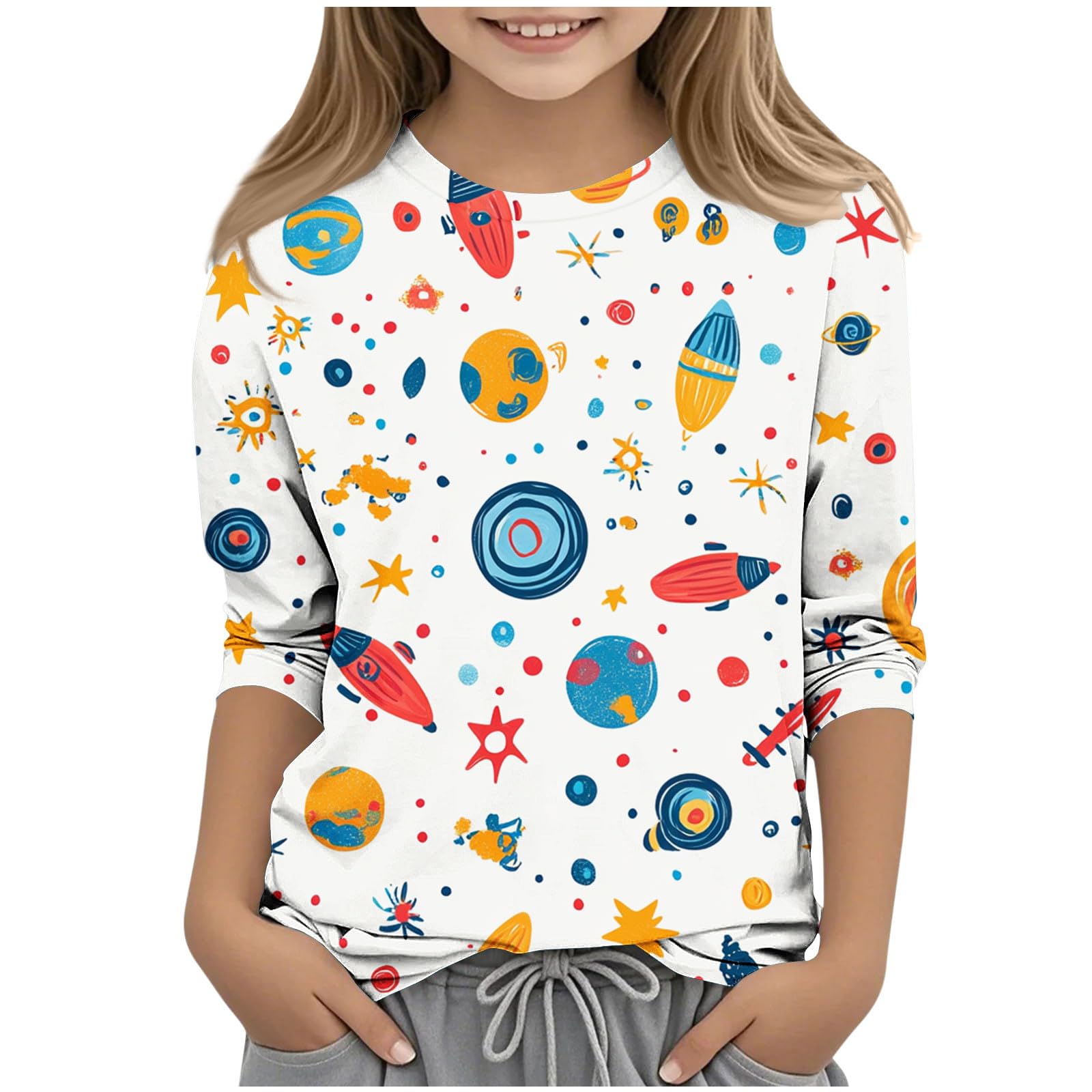 Ybing Pull à Manches 3/4 Pour Fille - T-shirt Décontracté Coton Uni Col Rond Confortable