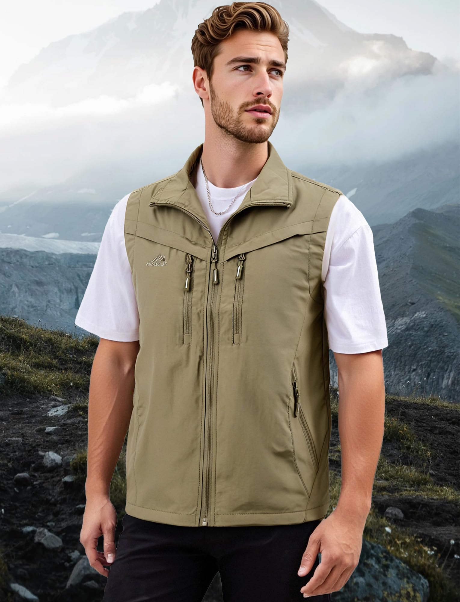 FEOYA Gilet D'extérieur pour Homme Gilets de Pêche avec Multi-Poches Léger à Séchage Rapide Gilet Sans Manches de Sport Voyage Camping Chasse Photographie Camping