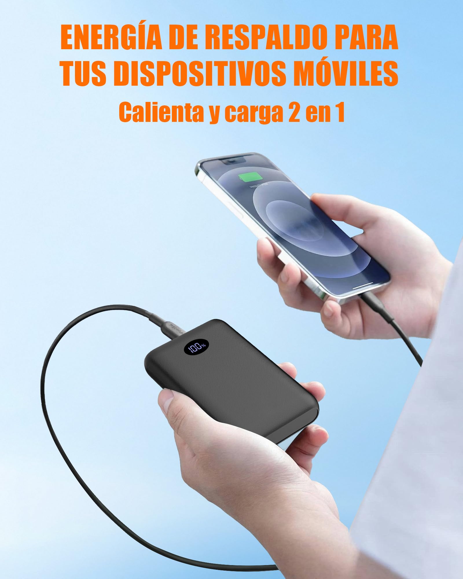 Batterie 7,4 V 2 A 10 000 mAh pour gilet chauffant, veste, manteau, pantalon et sous-vêtements thermiques - Power Bank de rechange pour vêtements chauffants