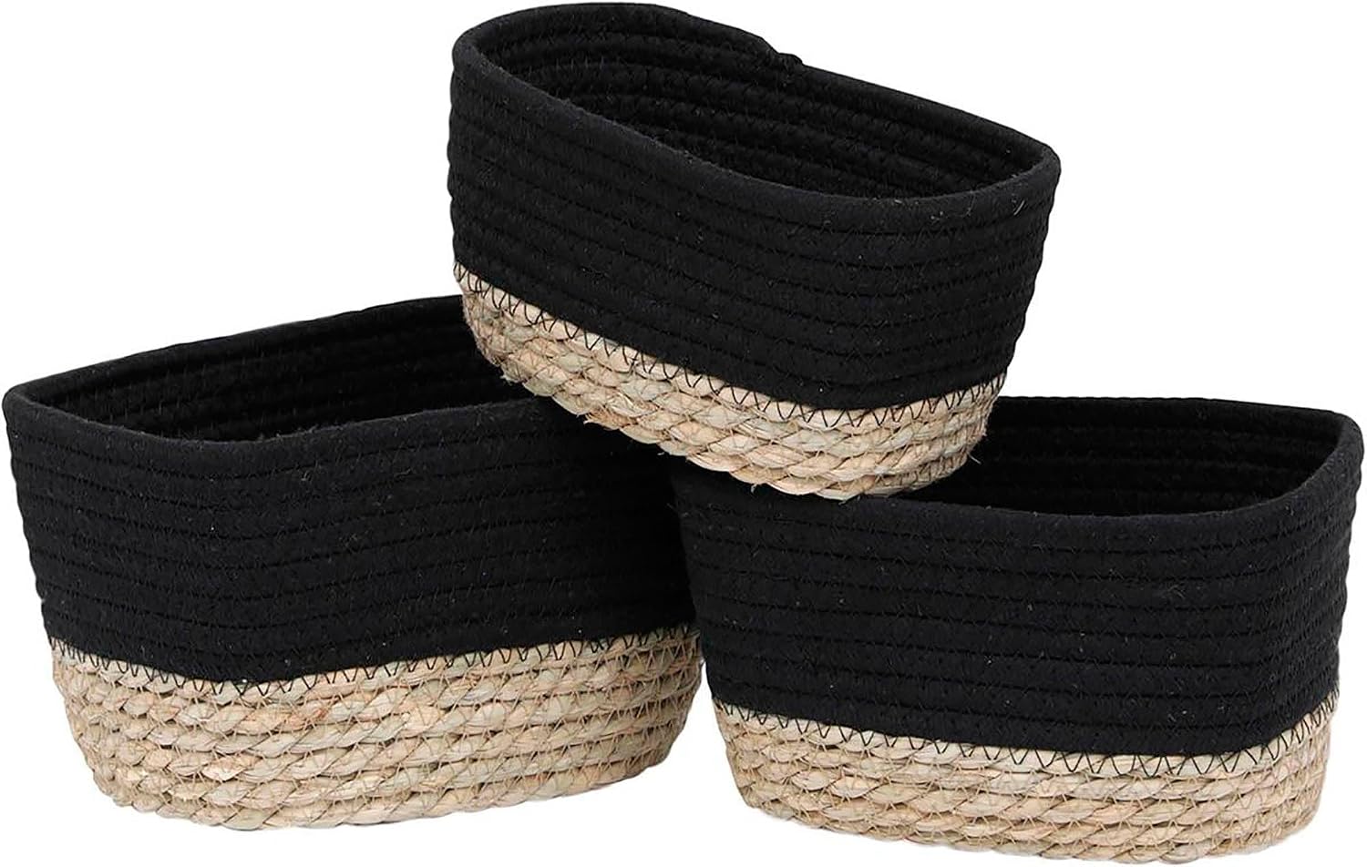 Sleek Black Cotton Storage Baskets Organizer Padang Bins Stackable for Shelves- Set of 3 - Ideal as Diaper Basket, Dog Toy Basket, Laundry Basket or Baby Gift Basket