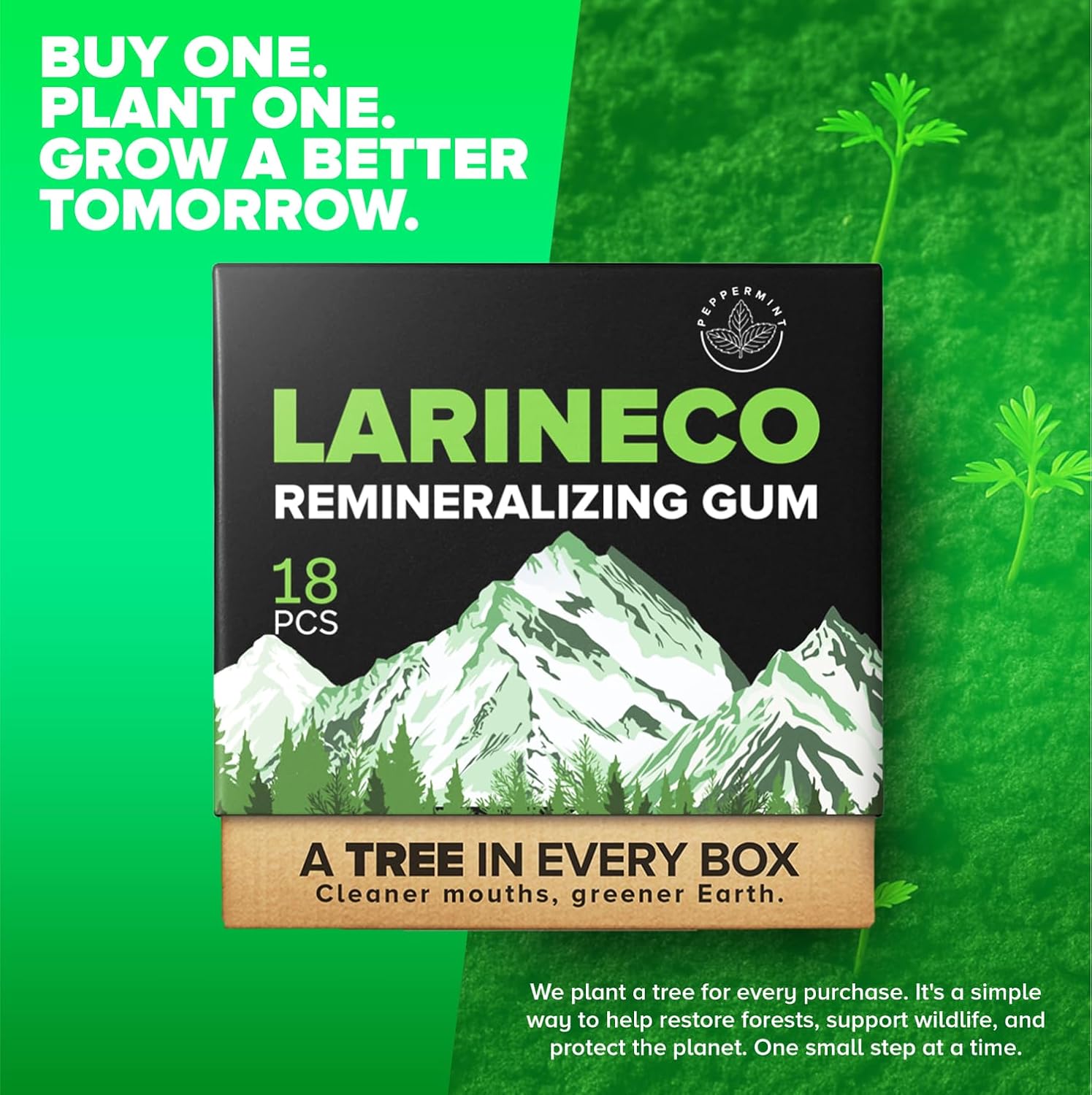 Larineco Remineralizing Gum with Nano Hydroxyapatite & Xylitol – Sugar-Free Xylitol Gum – Plastic-Free, Dye-Free, Aspartame-Free – Natural Base – 36 Pieces (18 Count (Pack of 2), Peppermint)