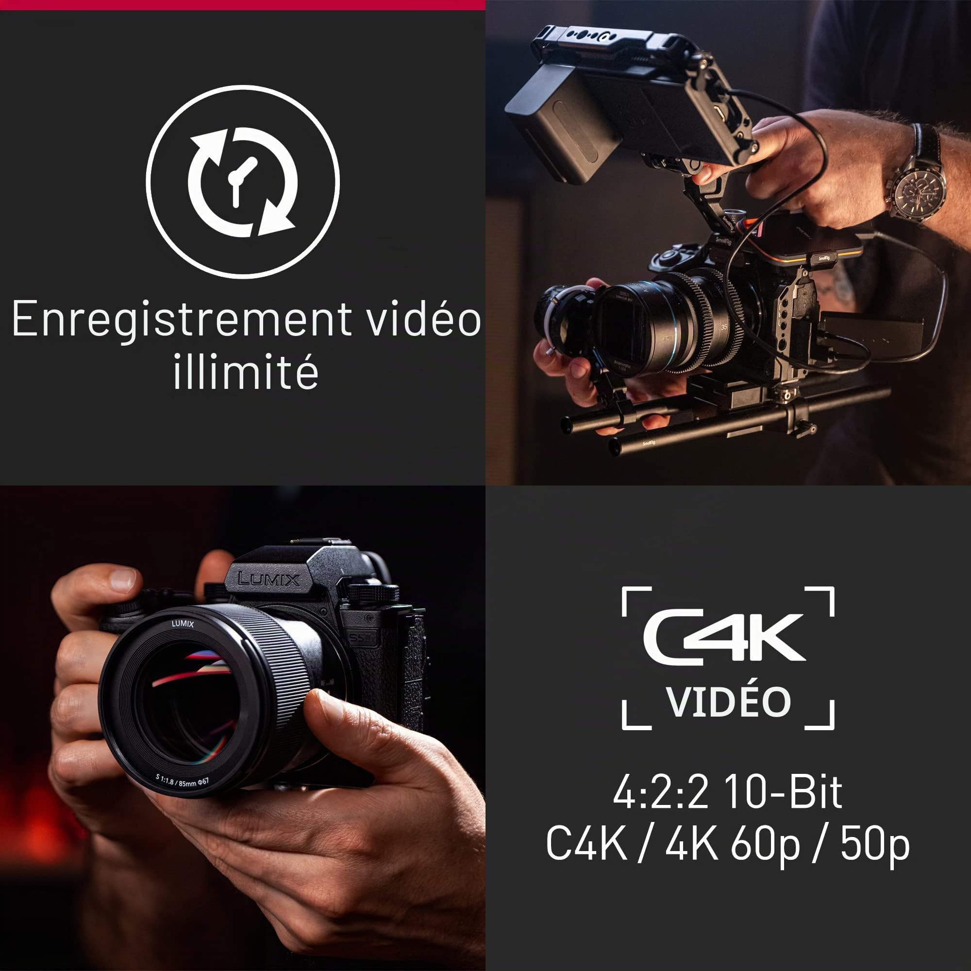 Panasonic Lumix S5M2X - Appareil Photo Hybride Plein Format + Objectif Lumix S 20-60mm F3.5-5.6 (24MP, AF Phase, Double Stab., Vidéo 6K 10bit illimité, Rafale 30ips, Tropicalisé) – Version Française