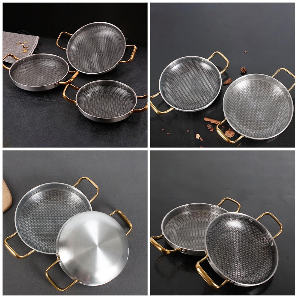 Homoyoyo Edelstahl Wabenbeschichtung Pfanne mit Ergonomischem Griff und Antihaftender Oberfläche für Schonendes Braten von Meeresfrüchten und Kleinen Krustentieren in Küche