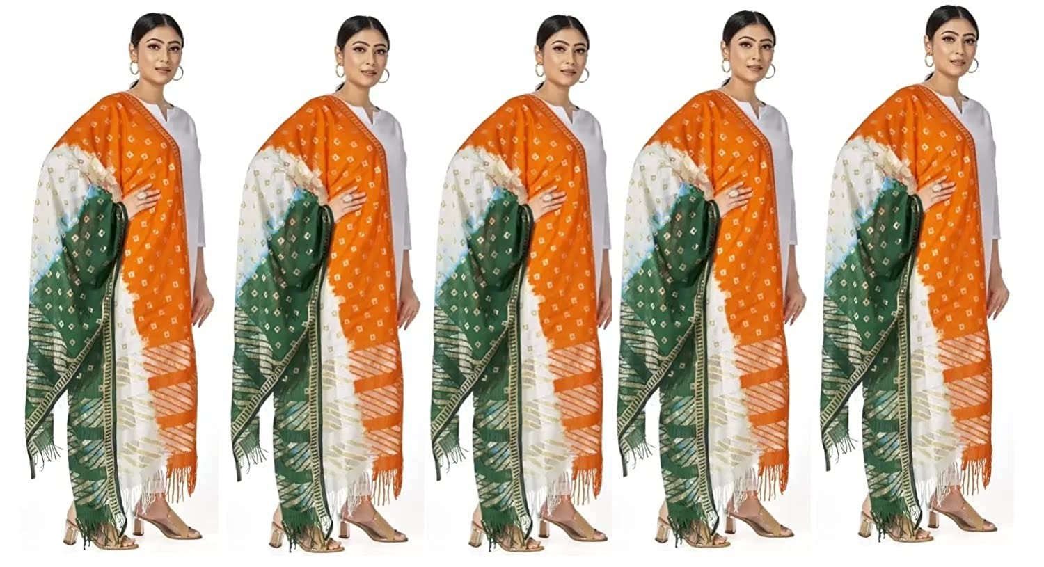 Republic Day/Independence Day Tricolor Stole, Dupatta, Scarf for Adults & Kids | Pack of 5pcs | Tiranga Accessories for Patriotic Celebrations | Lightweight & Comfortable-image-9