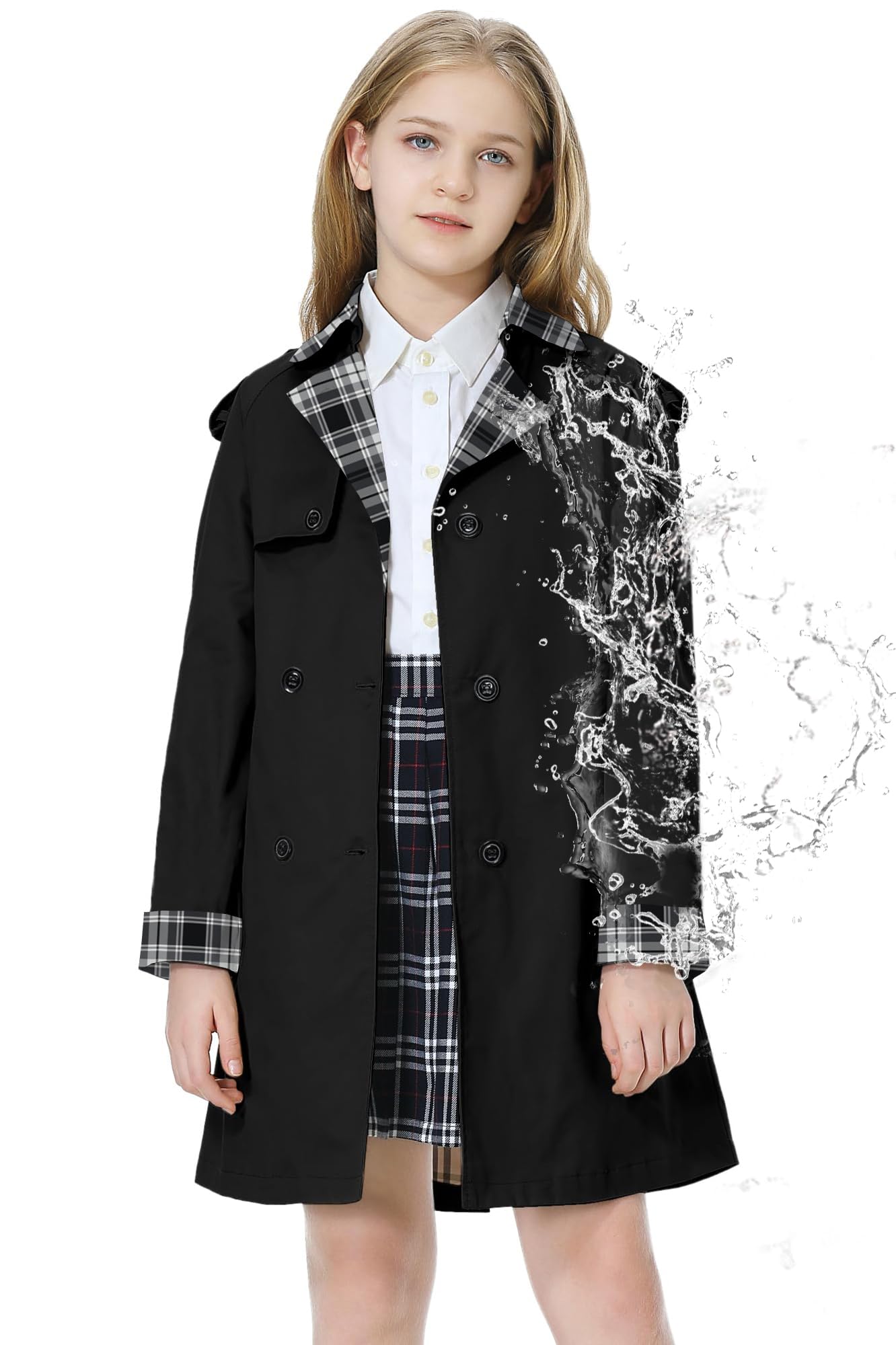 Betusline Womens &amp; Girls Waterproof Trench Coat Double Breasted Lapel Overcoat Outerwear, 3 Years - Women 2XL