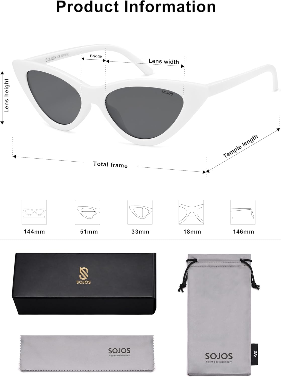 SOJOS Retro Vintage Narrow Cat Eye Sunglasses for Women Clout Goggles Plastic Frame SJ2044 - Image 6