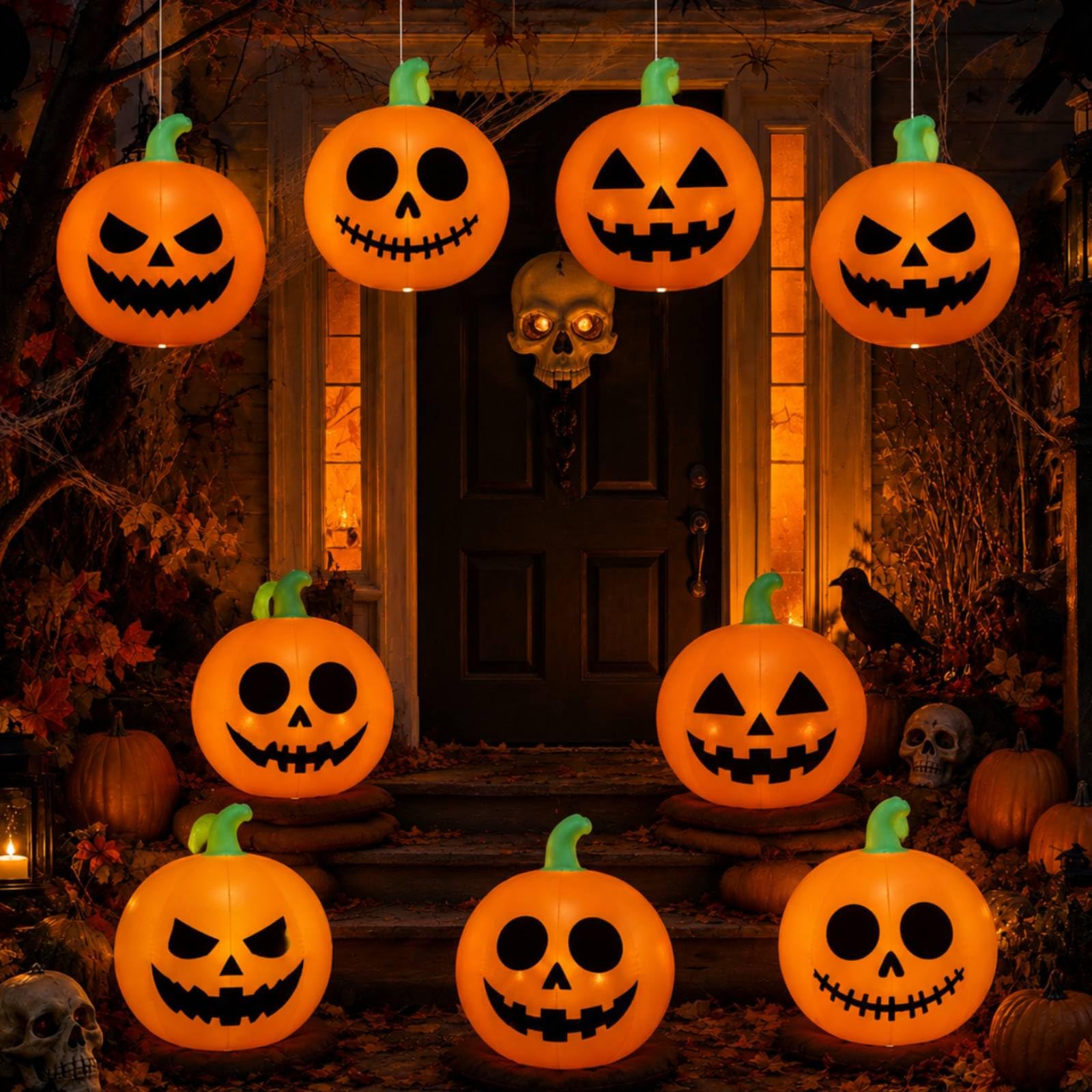 12 Pack 12'' LED Inflatable Pumpkin Balls Halloween Floating Pumpkin Lights